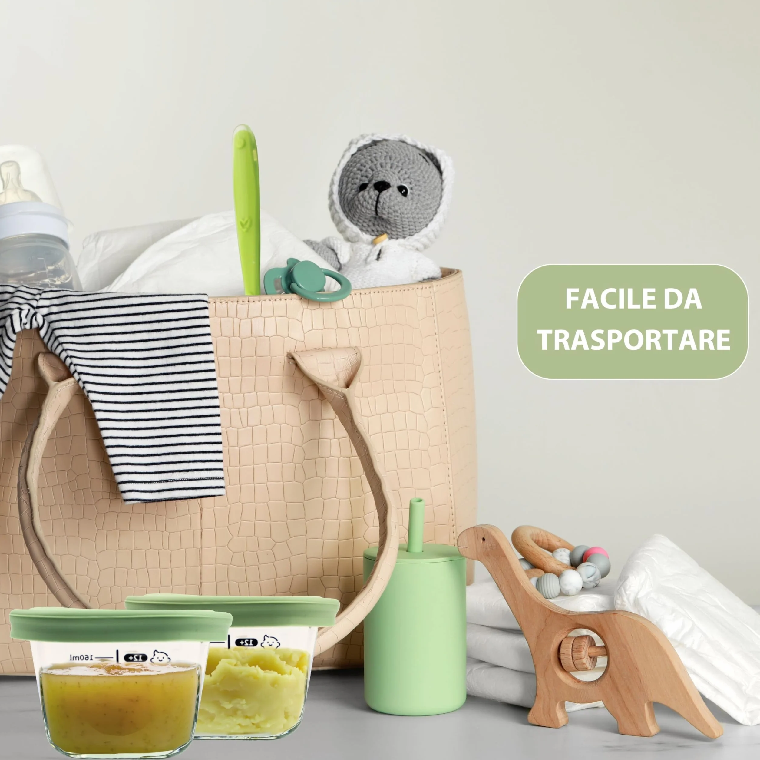 HELLO HIPPO® Set 6 Vasetti Pappa Neonati Vetro 160ml Contenitori Svezzamento Ermetici BPA Free