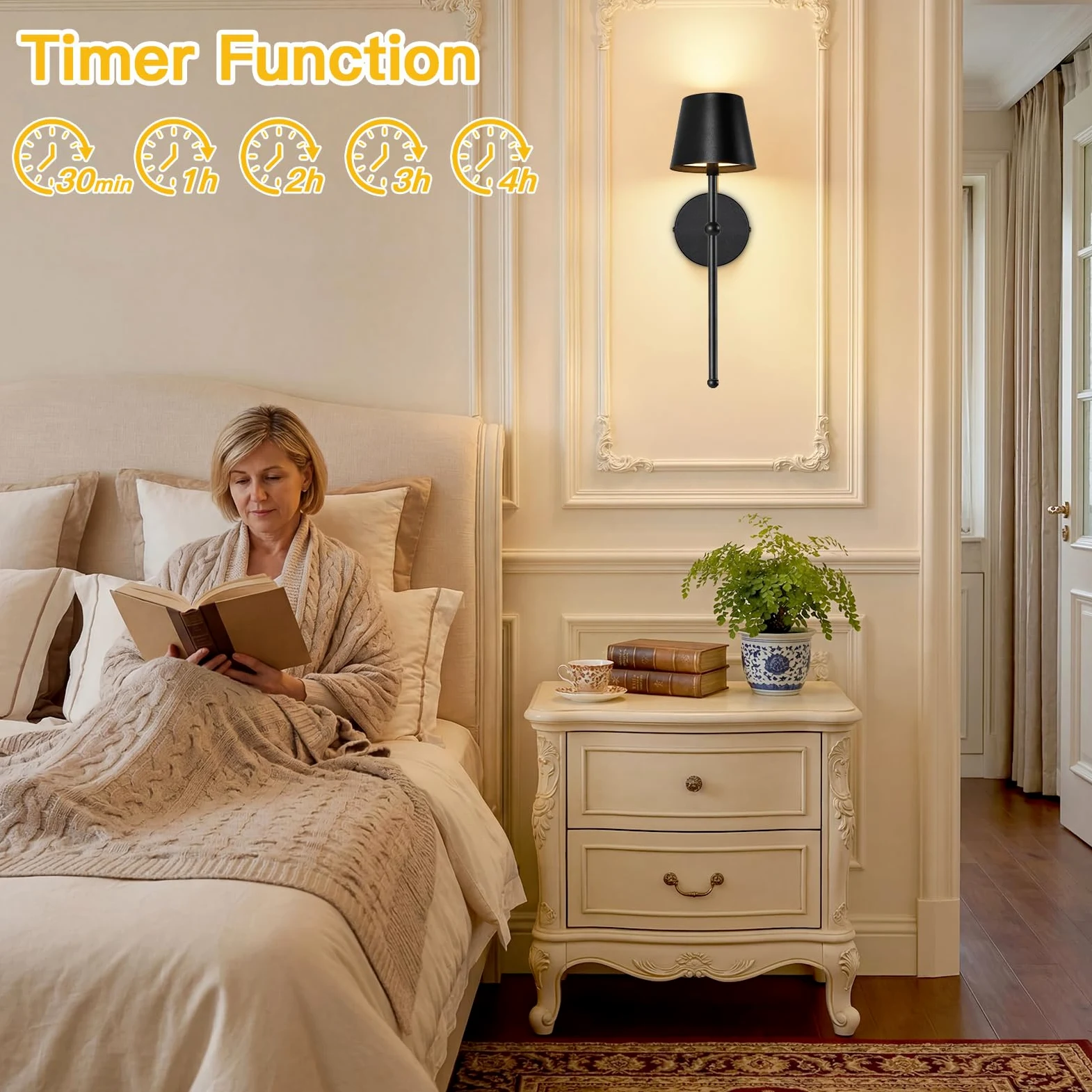 TaoFiaCo Applique da Parete a LED Interni Ricaricabile Nero, Long, 2 Pezzi | Lampada da Parete con Telecomando, 3 Temperature di Colore, Applique a LED Senza Fili con Batteria per Soggiorno