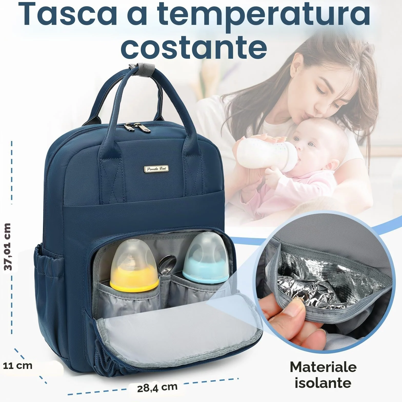 Pomelo Zaino Fasciatoio per Neonati Impermeabile con Materassino, Zaini Casual per Viaggi e Campeggio (Blu Navy)