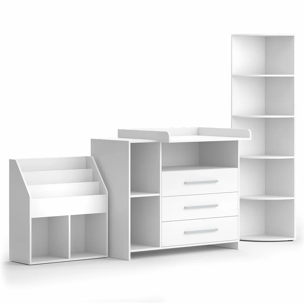 Vicco Set mobili bambini Oskar bianco 3 parti fasciatoio scaffale giocattoli libreria convertibile cassettiera