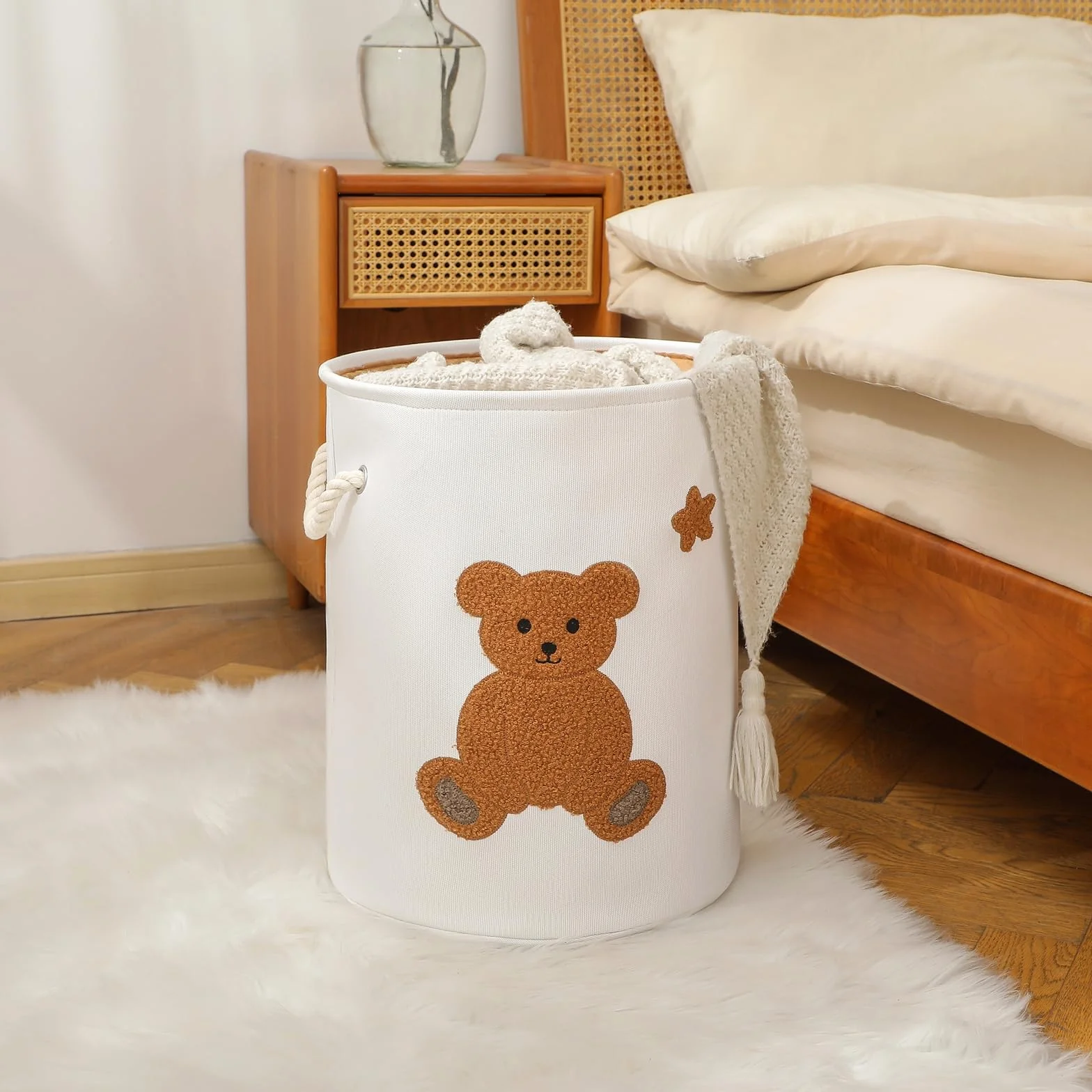 Cesto Portabiancheria Contenitore Giochi Bambini, Scatola Giocattoli Nursery, Orso