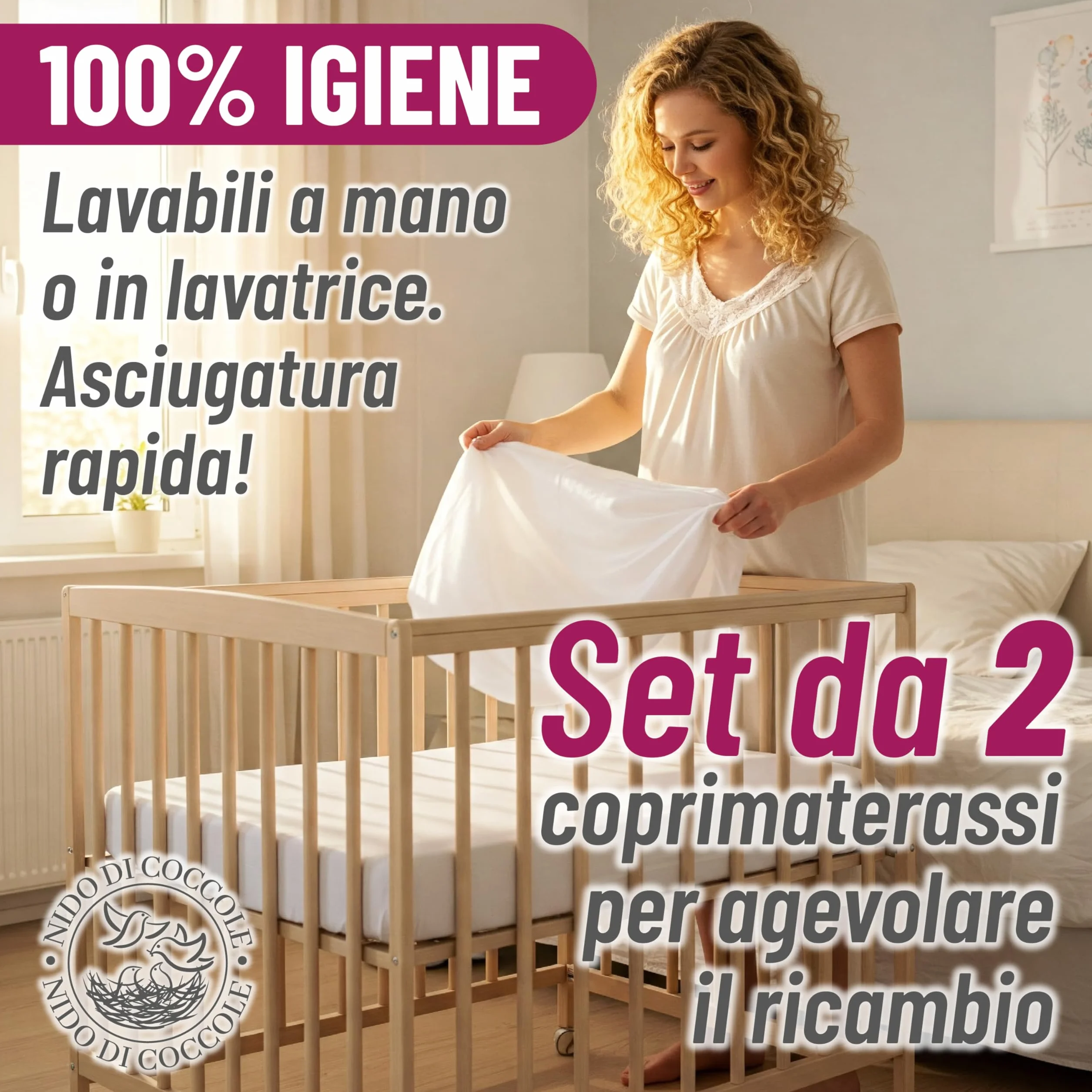 Coprimaterasso Next to Me 60x90 cm Set 2 sztuk Traspiranti Lavabili Angoli Elasticizzati Antiacaro