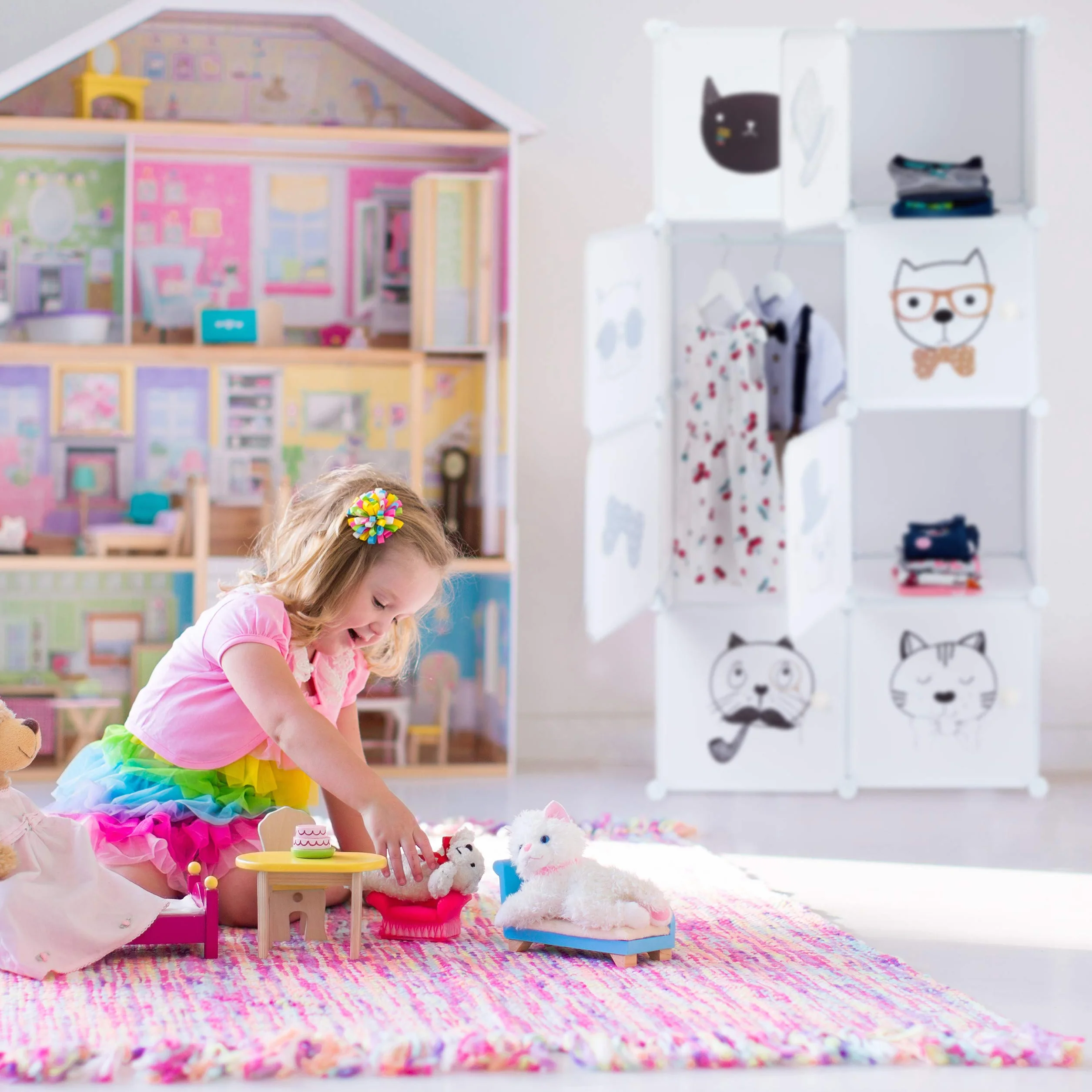 Relaxdays Scaffale Componibile per Cameretta Bambini 7 Scomparti Armadietto 145x74x36,5 cm Bianco