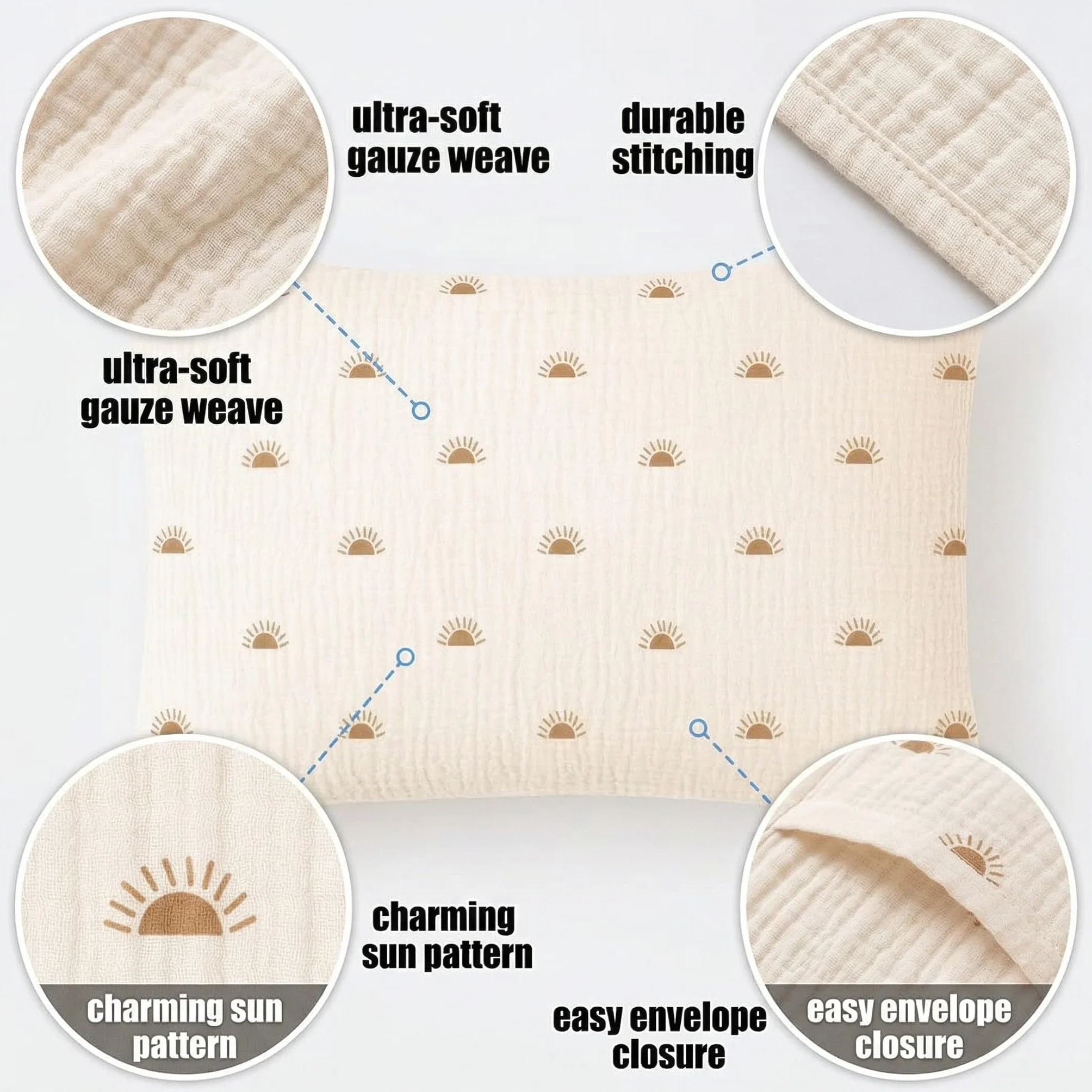 Federa Cuscino Bebè 33x45cm Beige Arcobaleno Doppia Garza Cotone Morbida Traspirante
