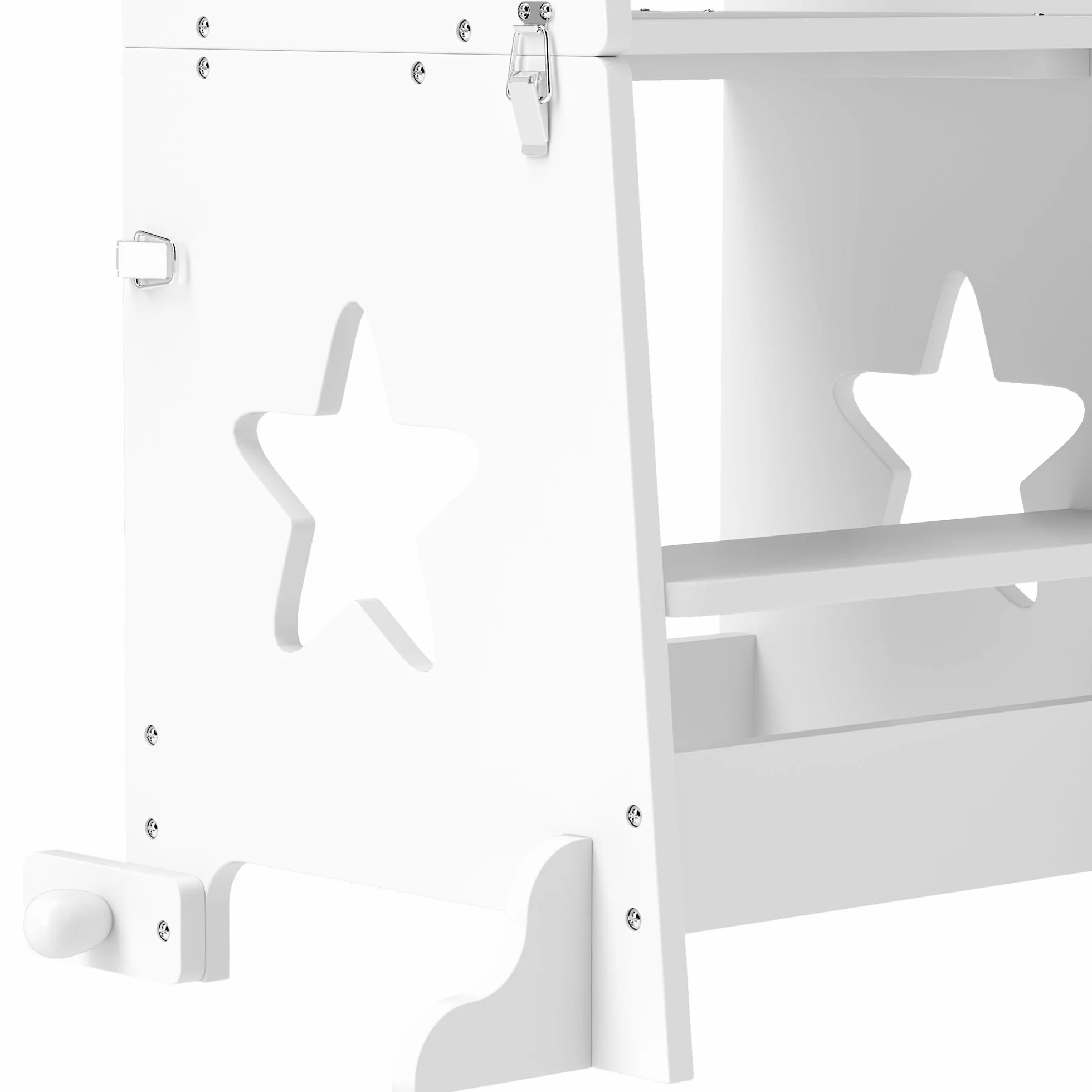 AIYAPLAY Torre Montessoriana Bambini Convertibile Set Tavolo Sedie Barra Sicurezza Sgabello Legno 3-6 Anni Apprendimento Bagno Cucina Toilette Bianco