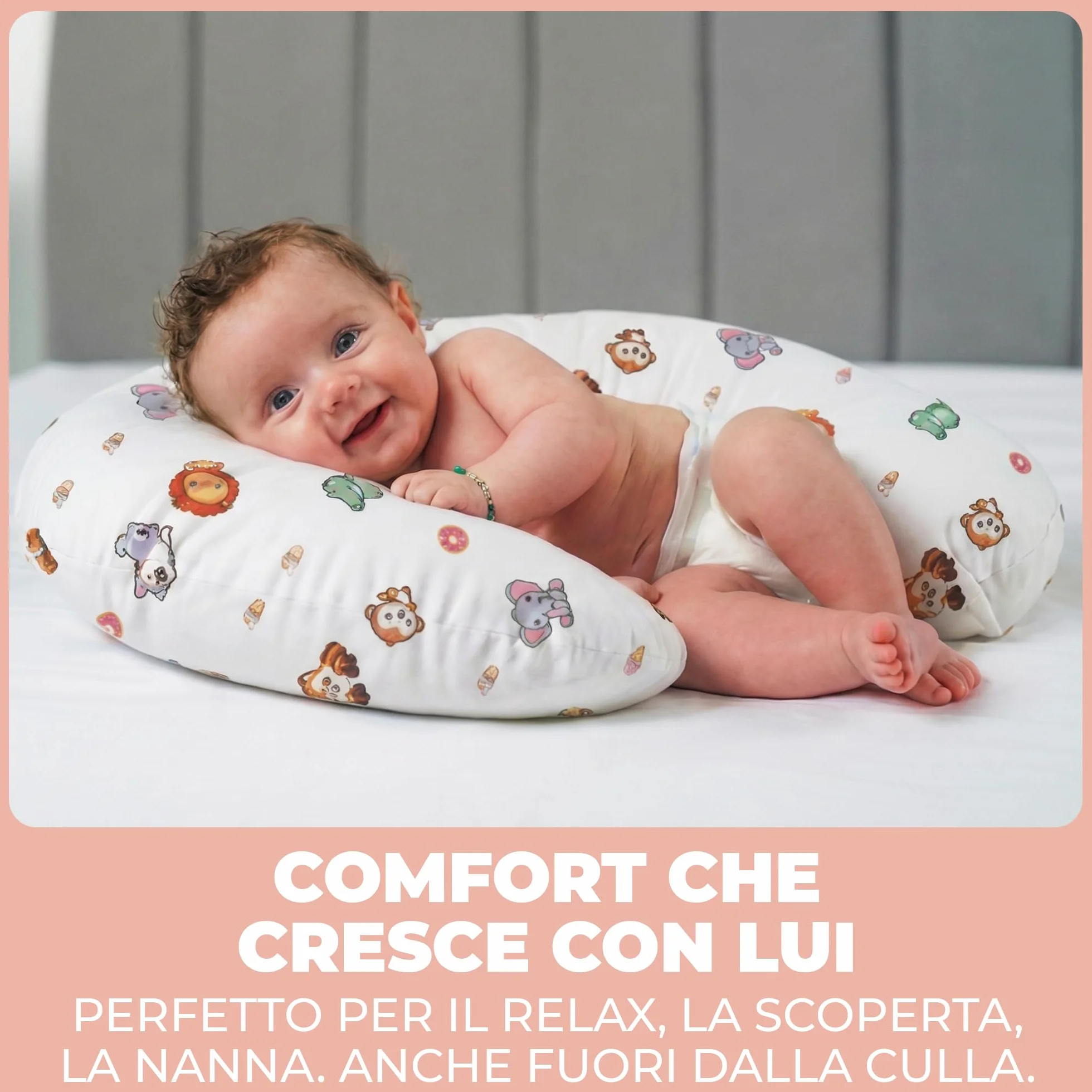 Ciambella Allattamento Neonato con Federa 100% Cotone Morbido Riempimento Ergonomico Supporto Schiena Premaman Lavabile