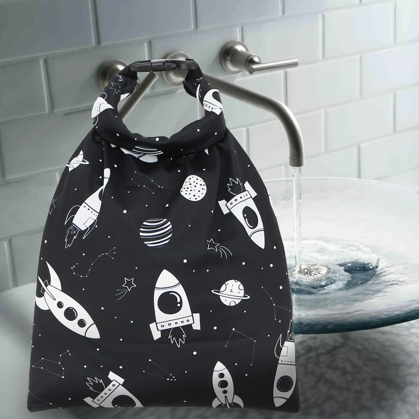 Borsa Impermeabile Umida/Secca con Fibbia Lavabile Riutilizzabile per Pannolini Umidi Costumi Bagnati Neri