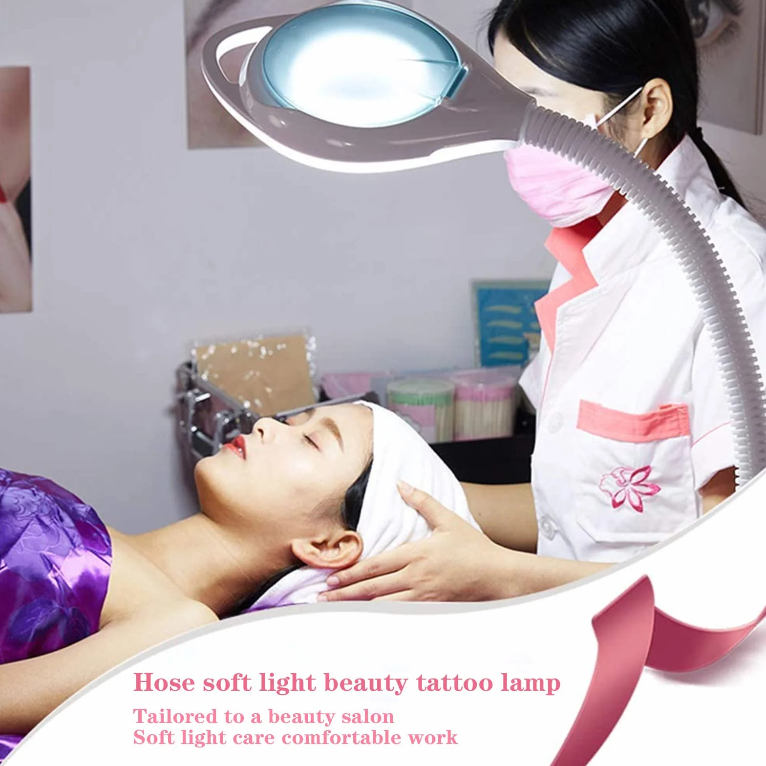 16X LED lampada lente ingrandimento da terra, regolabile Angolo del tubo tubo flessibile con 5 ruote girevoli - per Manicure, Lettura, Gioielli, Bambini, Elettronica, Professionale, Alluminio, Bianco