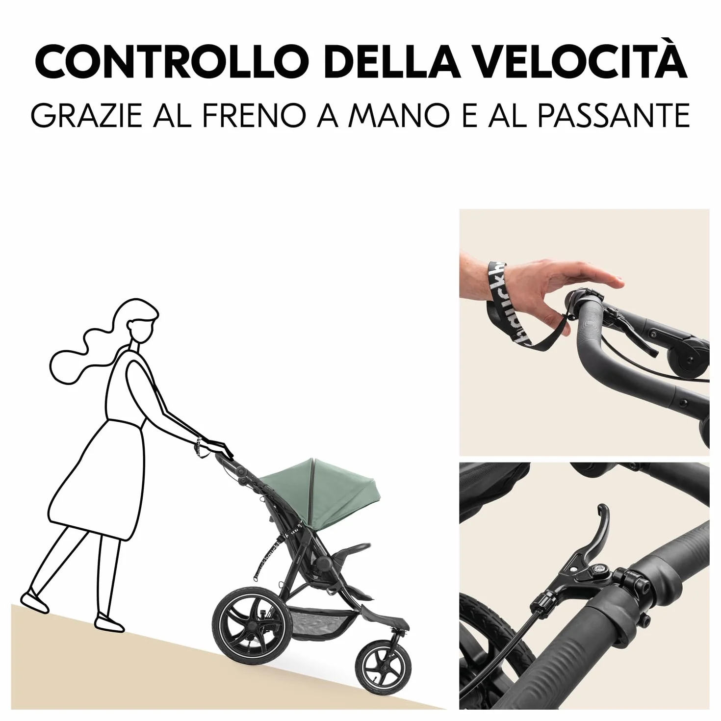 Hauck Runner 3 Verde Giungla Passeggino 3 Ruote d'Aria 22 kg Sospensione Regolabile Freno a Mano Cappottina XL UPF 50+