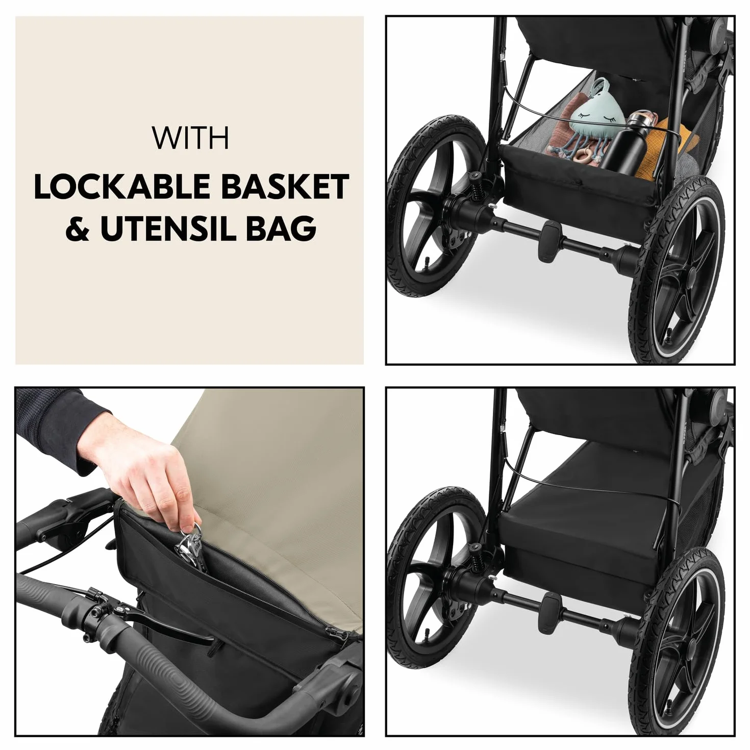 hauck Runner 3 Passeggino robusto per tutti i terreni con freno a mano, cappa parasole XL, portabicchieri, parapioggia, ruote pneumatiche XL, schienale reclinabile fino a 22 kg
