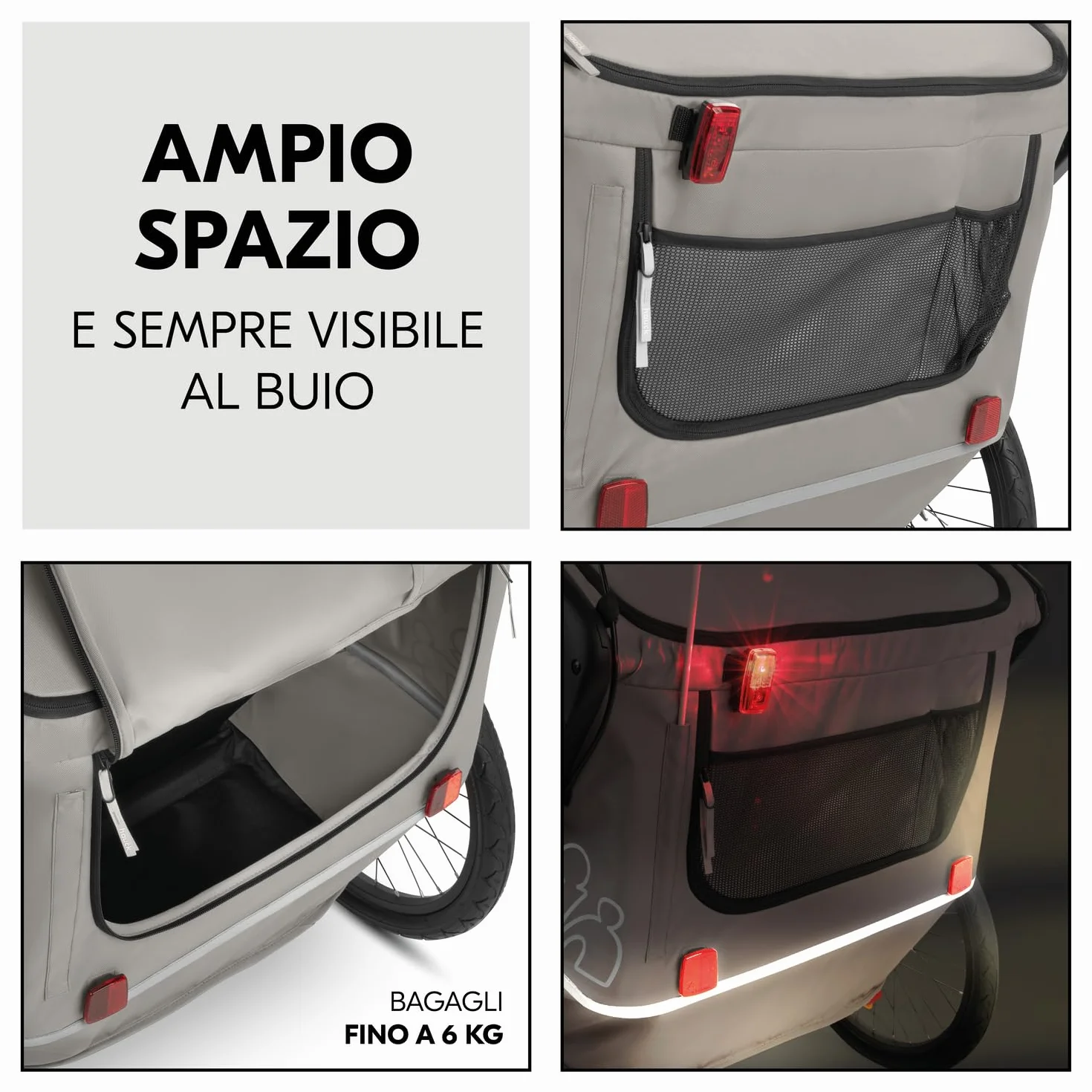 Hauck Bike N Walk Duo 3in1 Rimorchio Bici Bambini 2 Posti 22 kg 120 cm Light Grey