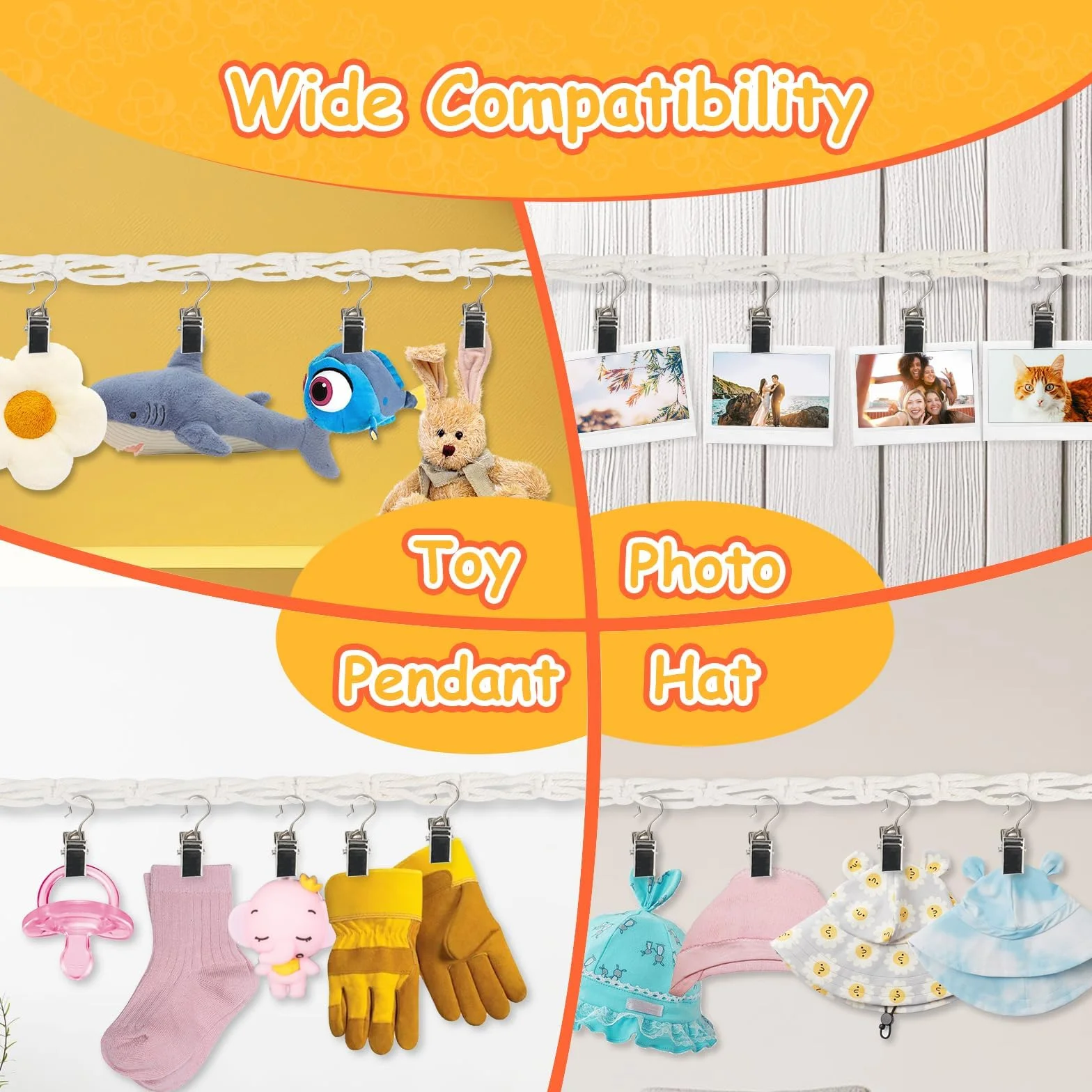 Supporto per Animali di Peluche con 15 Mollette in Metallo, Amaca Stile Boho per Cameretta Bambini