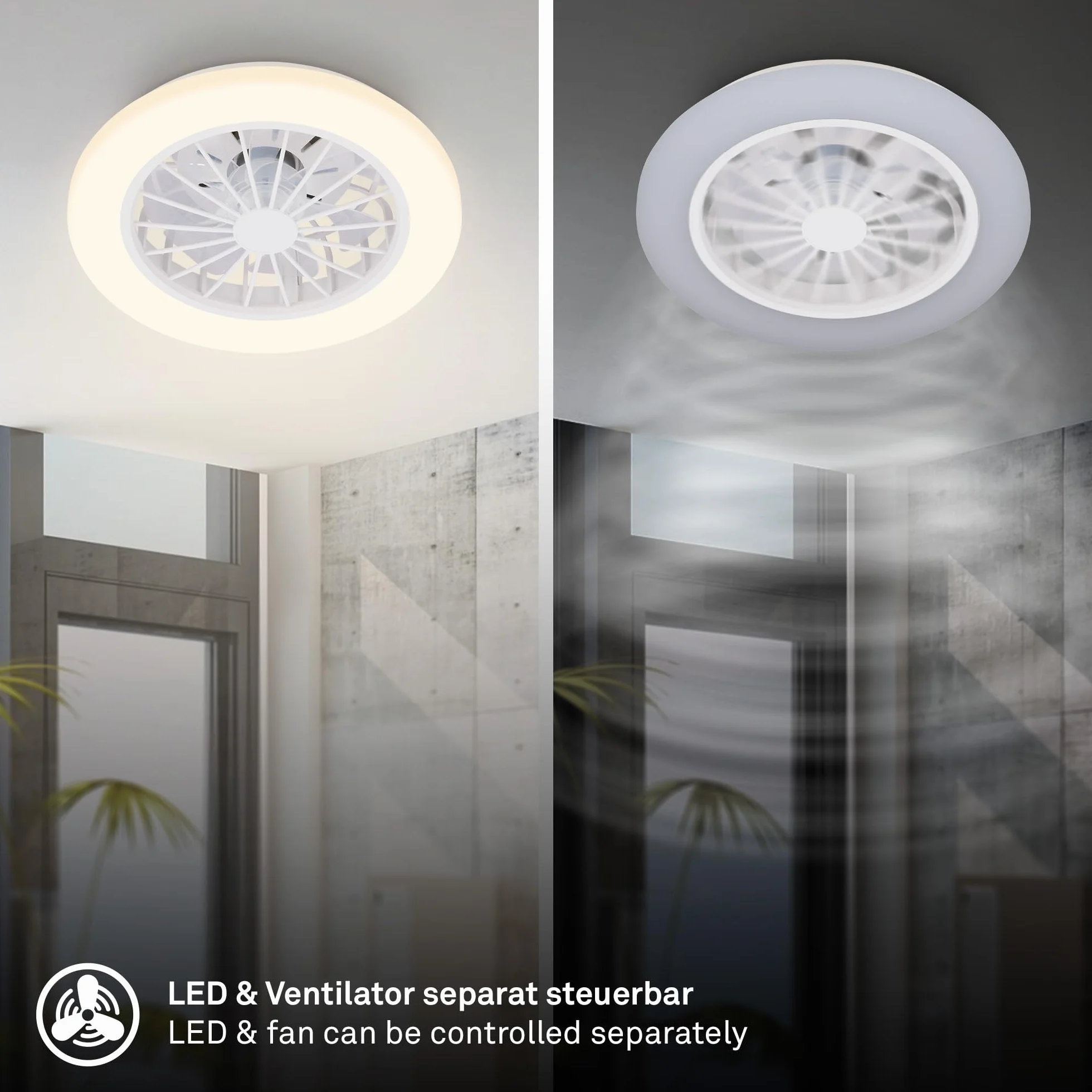 BRILONER - Ventilatore da soffitto con luce LED, telecomando, motore DC silenzioso con 5 velocità, CCT e luminosità regolabile, lampadario ventilatore da soffitto, lampadario, 38 cm, bianco