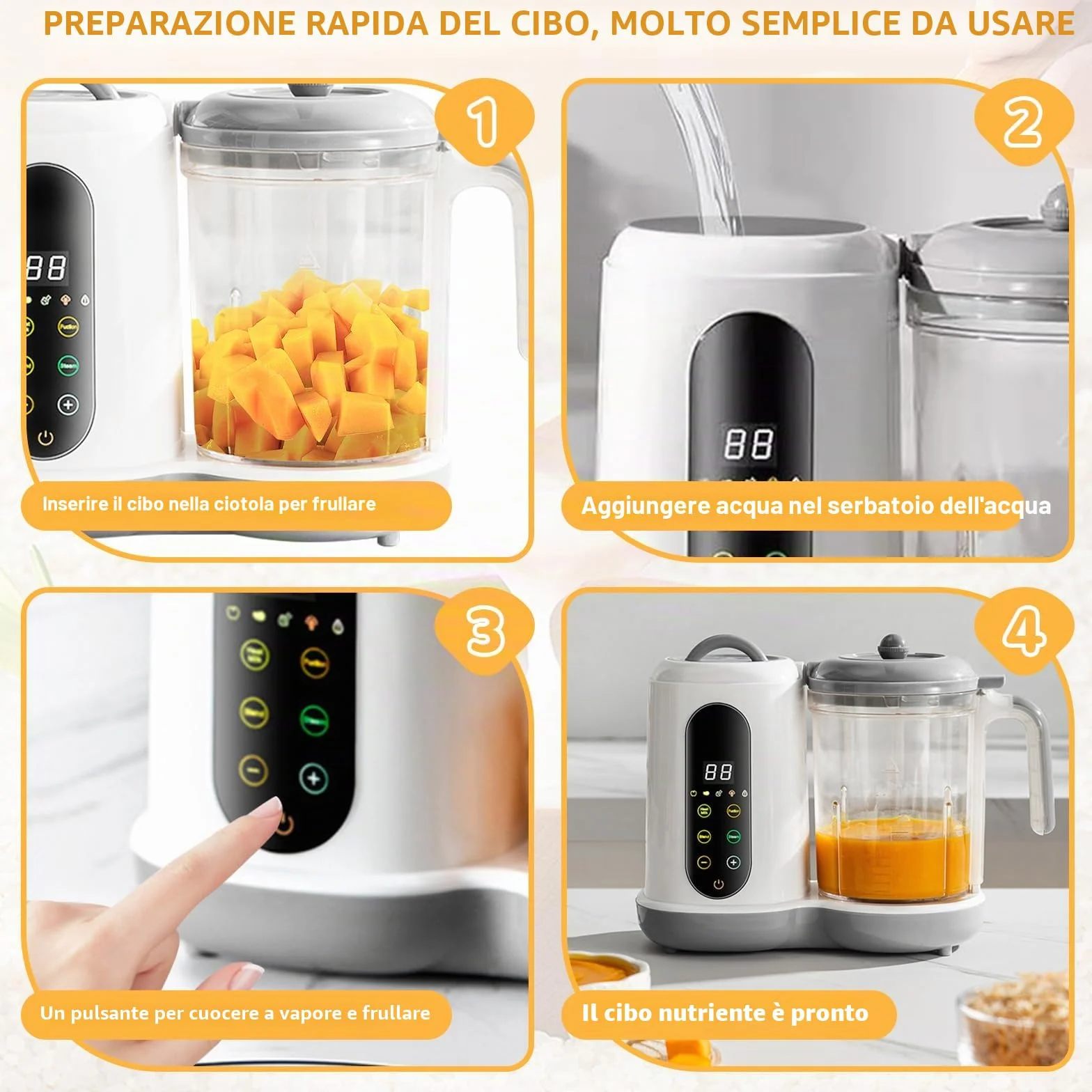Cuocipappa Multifunzione per Bambini 400 ml Frullatore e Sterilizzatore