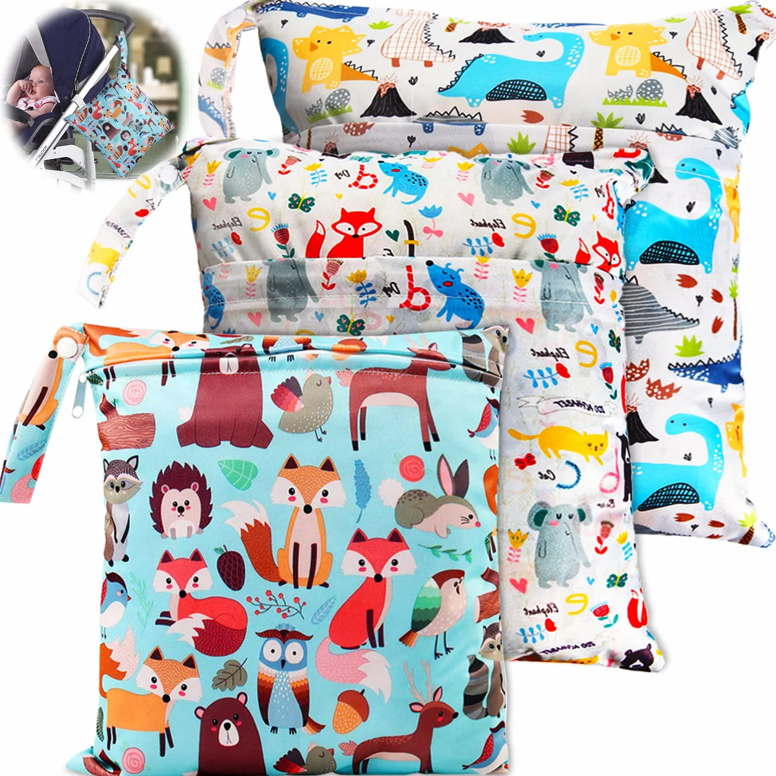 Borsa per Pannolini Wetbag Impermeabile Riutilizzabile con Doppia Cerniera Dry Bag Neonato