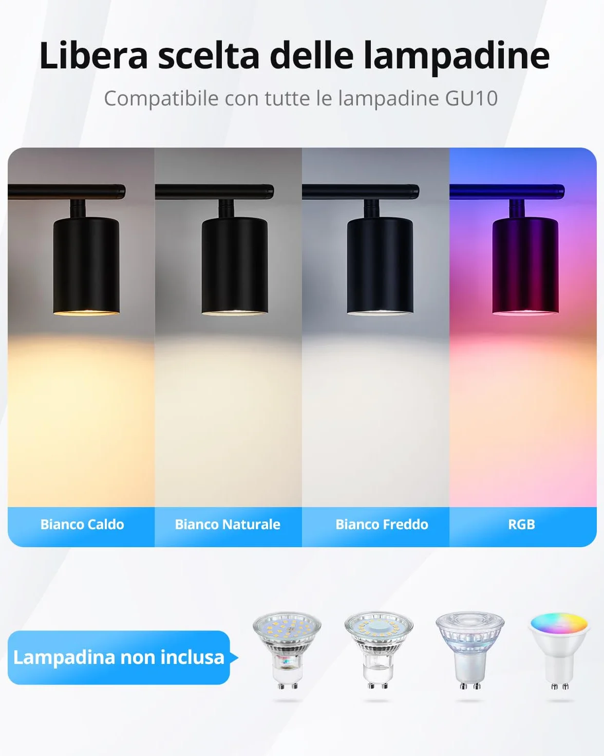 Gr4tec Faretti LED da Soffitto Orientabili 6 Luci, Moderna Binario Faretti GU10, Faretto LED Interno Nero, Lampadario da Soffitto per Soggiorno Cameretta Cucina, Senza Lampadine