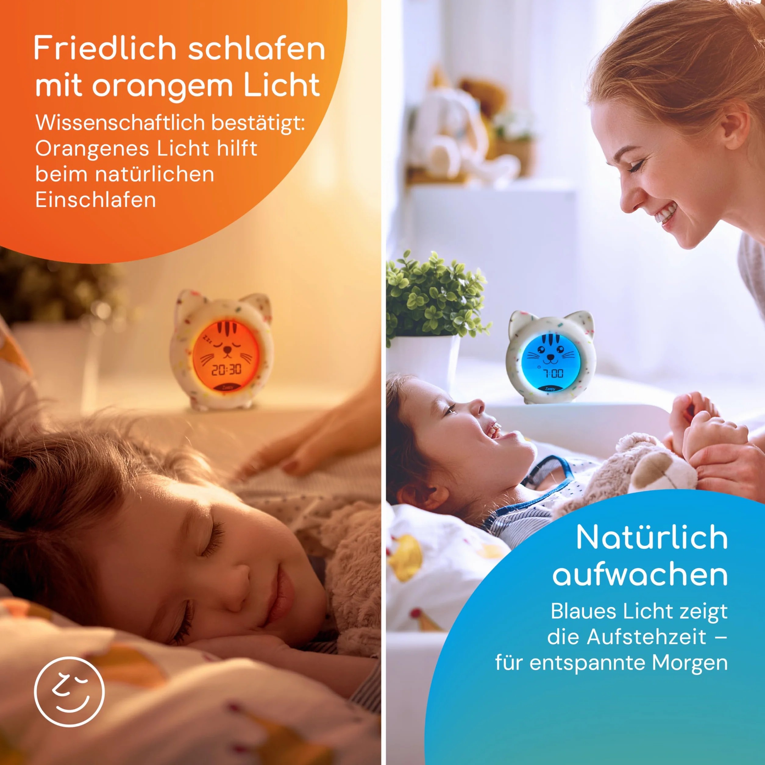 Zeepy Sveglia Bambino Educativo Giorno/Notte | Orologio Sveglia Luminoso USB Ricaricabile Infrangibile | Luce Notturna Bambino Scienziato per Sonno Tranquillo – Kip il Gattino