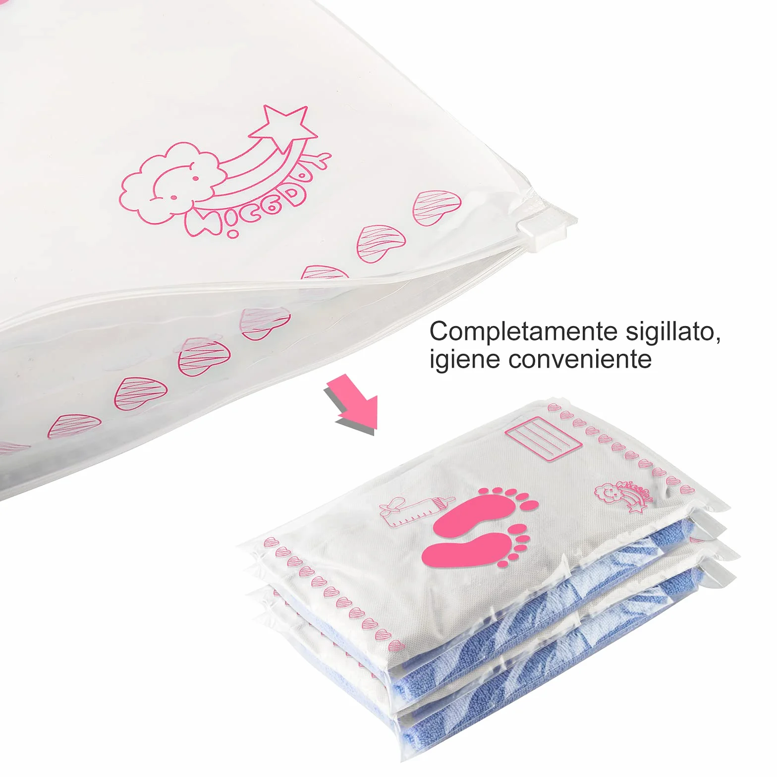 Leenou Corredino Neonato Bustine Ospedale Cambio Trasparenti PE Glassato 34x24 cm Rosa