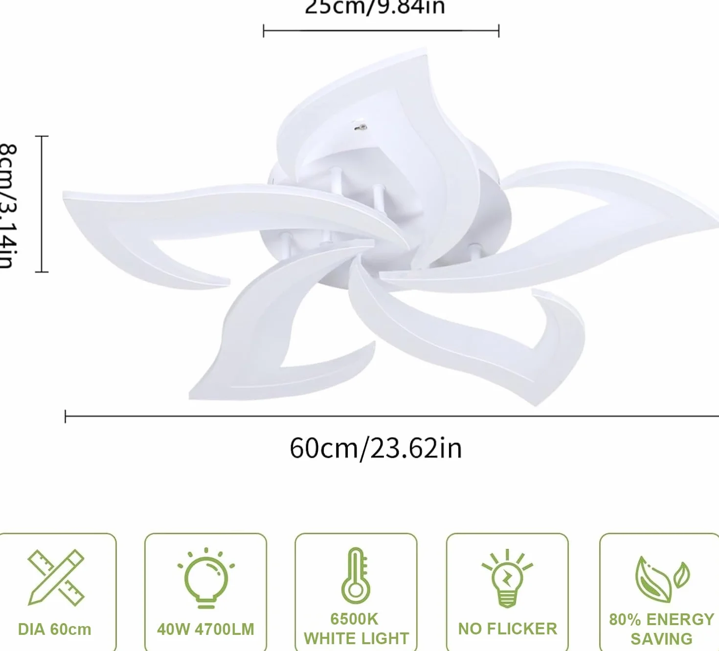 Comely Plafoniera LED a soffitto 60W, 6750LM. Design moderno a petalo in acrilico, adatta ad soggiorno, camera da letto, sala da pranzo o bagno. Luce bianca fredda 6500K, bianco, 60cm