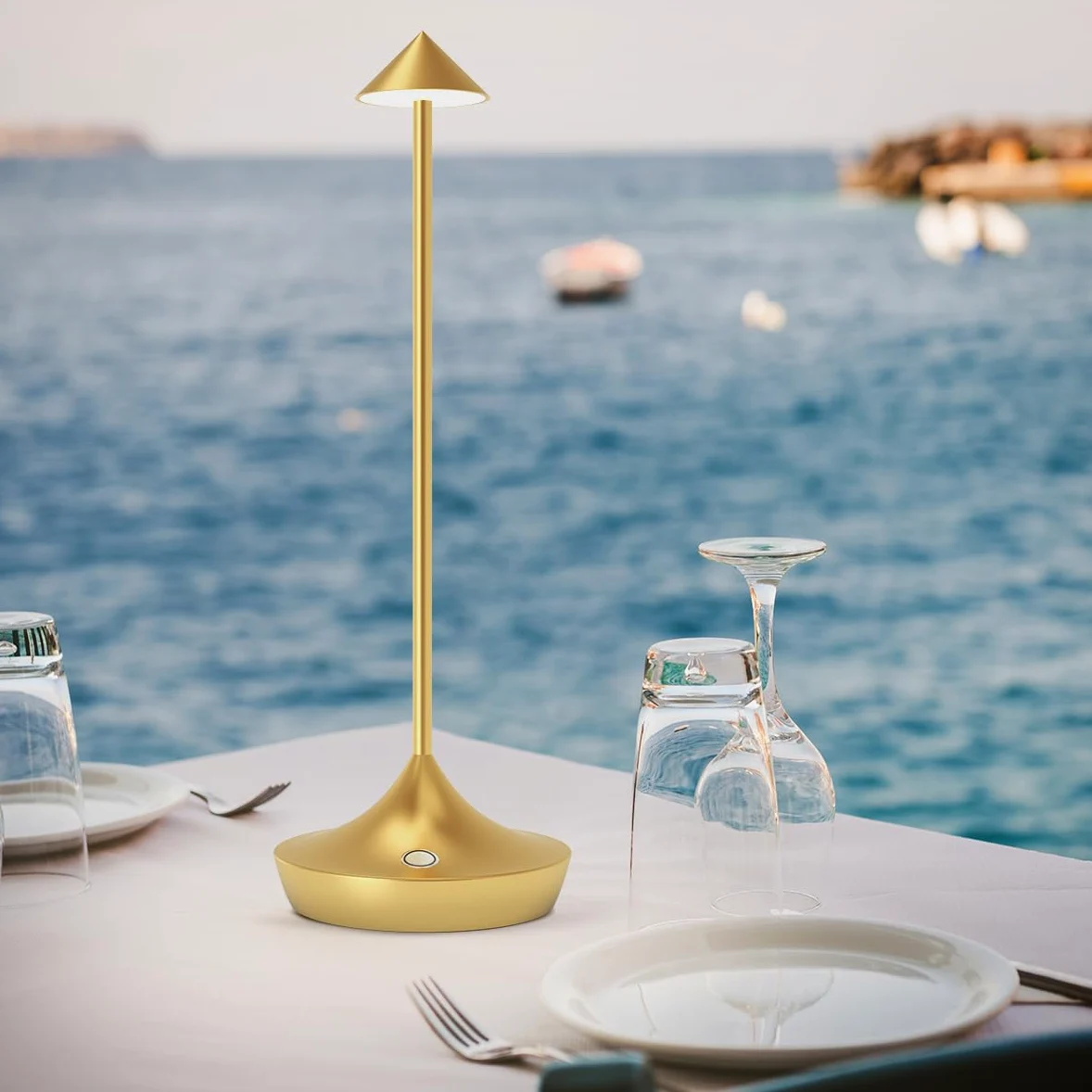 Lampada da Tavolo Senza Fili, Moslumin 6000mAh Ricaricabile LED Lampada da Comodino USB, Impermeabile, Alta qualità in Alluminio, Dimmerabile, Luce Batteria per Scrivania Esterno Ristorante (Oro)