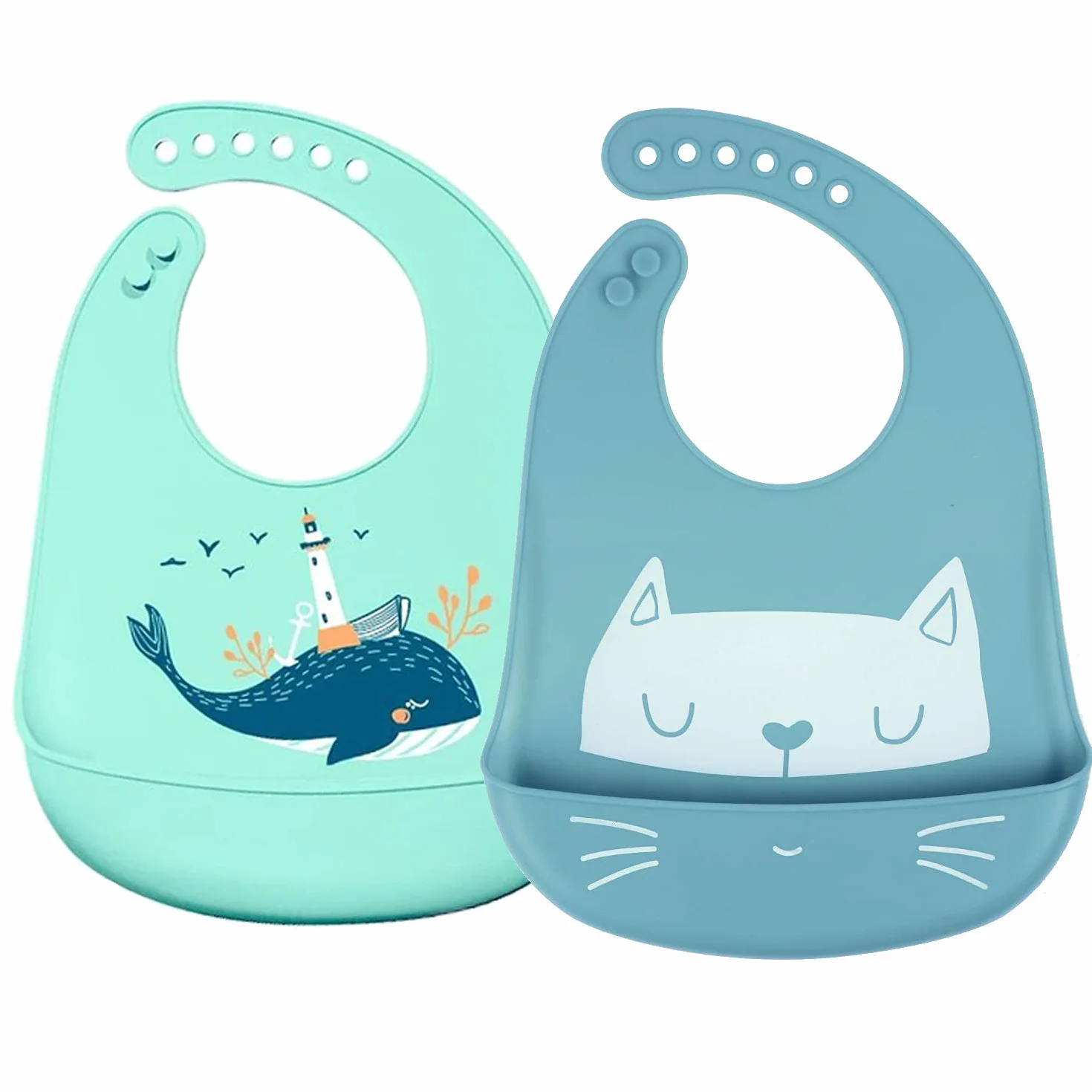 Bavaglino Silicone Impermeabile con Tasca Lavabile per Bambini 6 Mesi-6 Anni