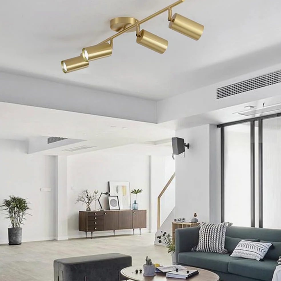 Faretto da soffitto Moderno Nordico, Illuminazione a Binario in Ottone Dorato H65, faretti industriali, faretti da soffitto orientabili in Modo Flessibile, per Cucina, Sala da Pranzo, l