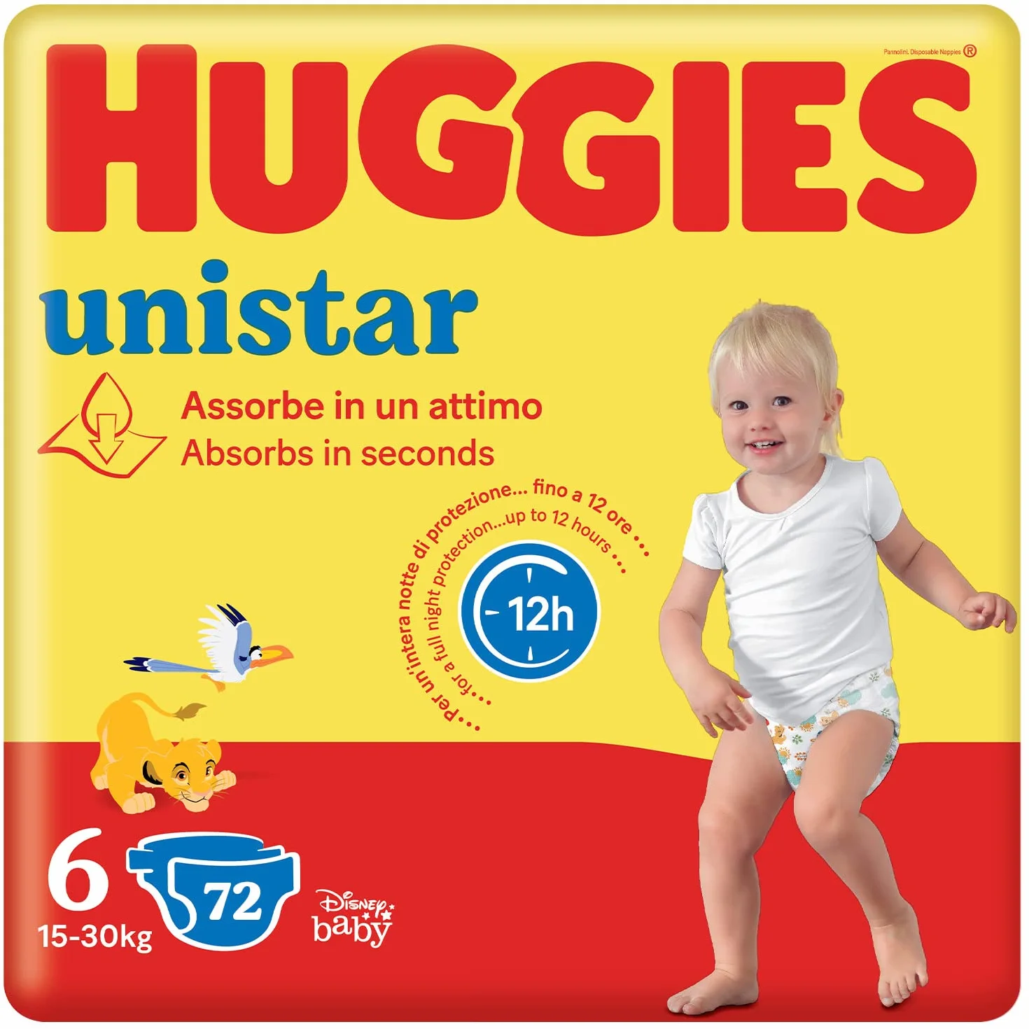Huggies Unistar Pannolini Taglia 6 (15-30 Kg) Design Disney 72 Pz
