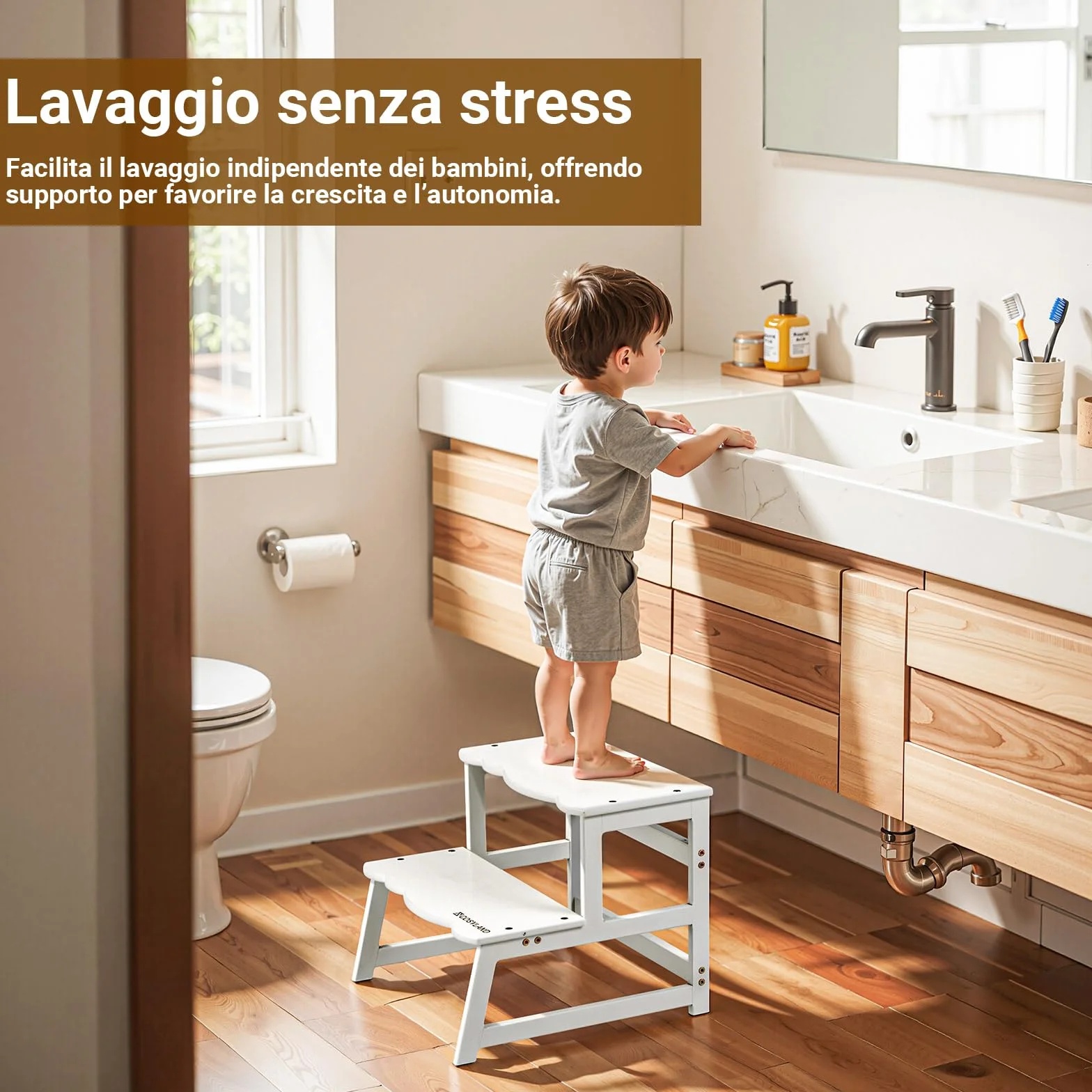 COSYLAND Torre Montessoriana 2 in 1 per Bambini con Protezione Rimovibile 136 kg Bianco