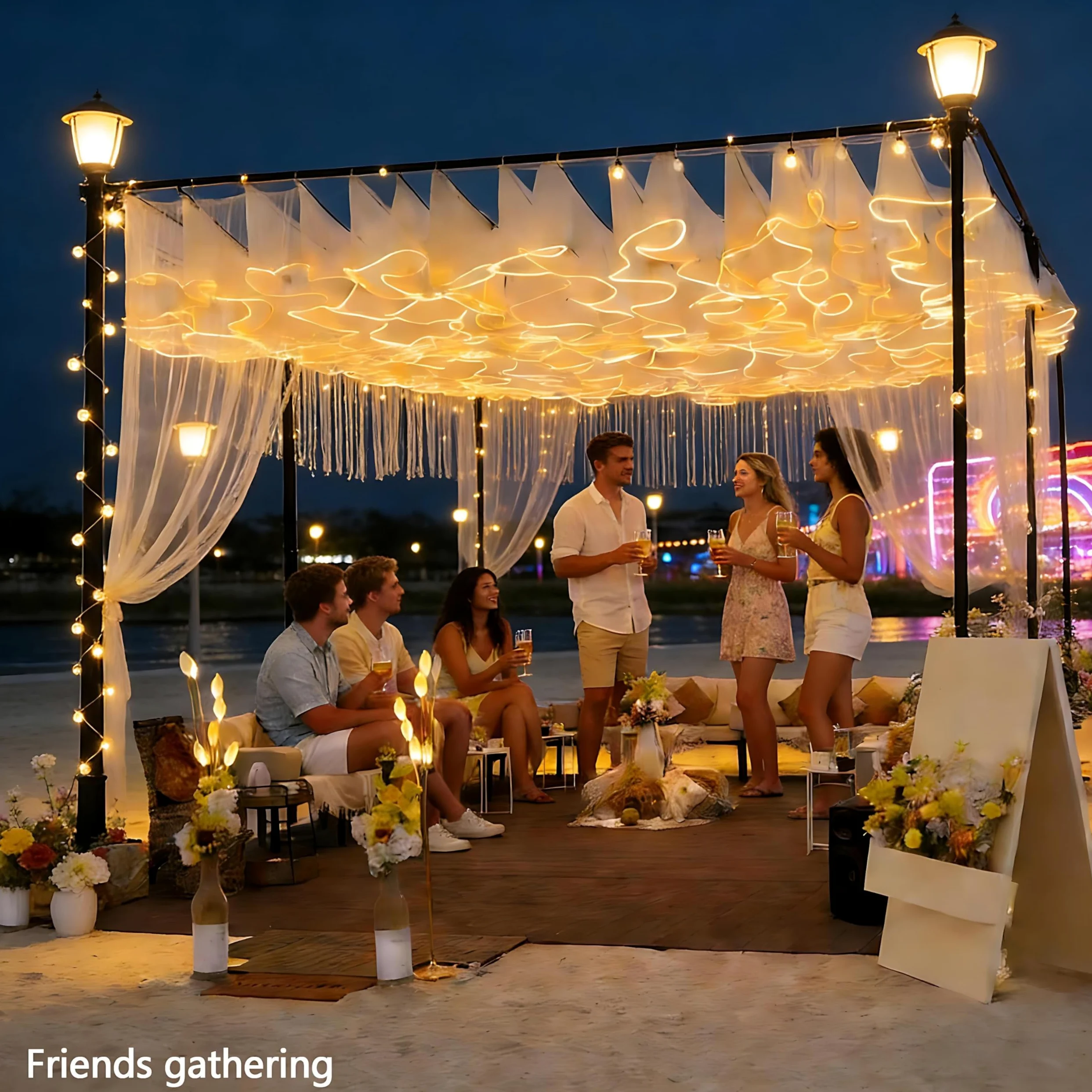Tenda da soffitto per matrimoni, lunghezza 100 m, 5 sezioni, perfetta per feste, compleanni, proposte e matrimoni, illuminazione elegante, decorazione romantica