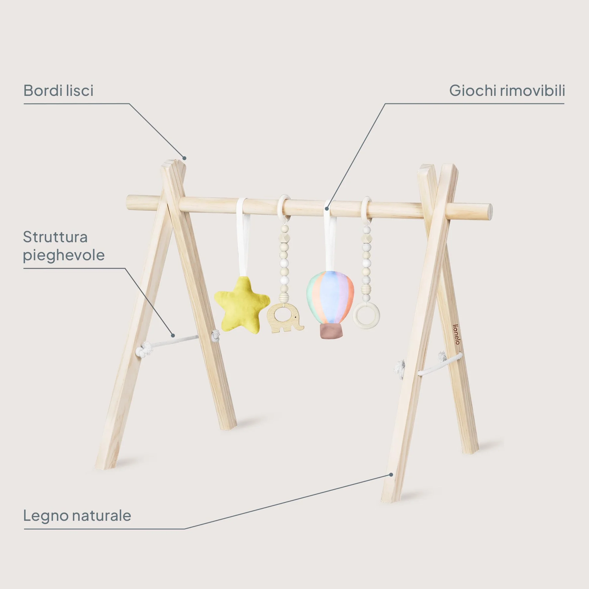 Lionelo Anis Palestrina Legno Baby Gym Giochi Rimovibili Pieghevole Centro Attività Neonato Giocattolo Montessori