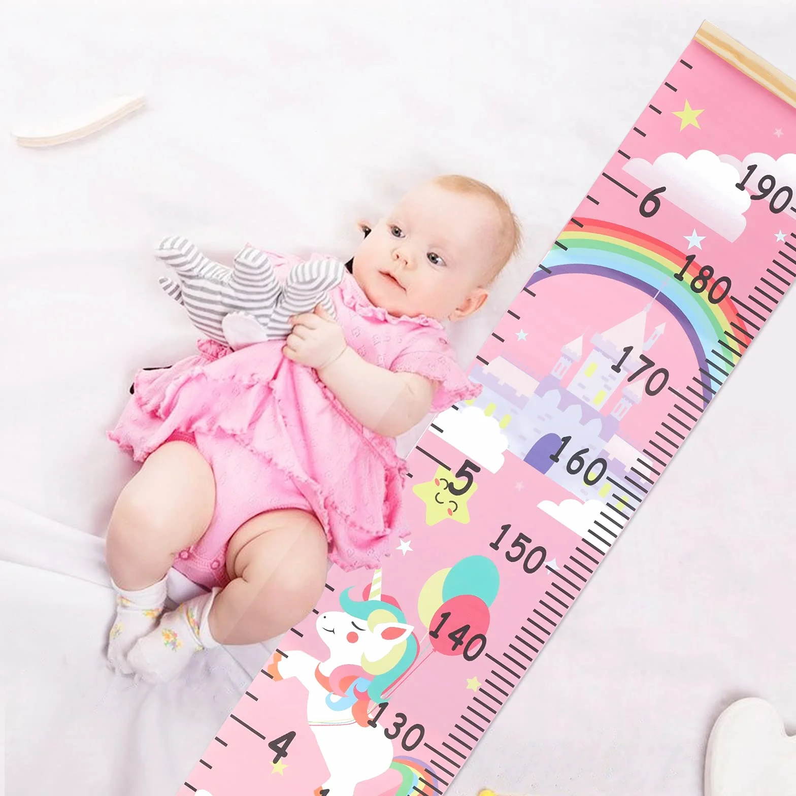 HIFOT Bambini Altezza Crescita Grafico Misurazione Unicorno Tela Decorazione Parete 190 x 20 cm