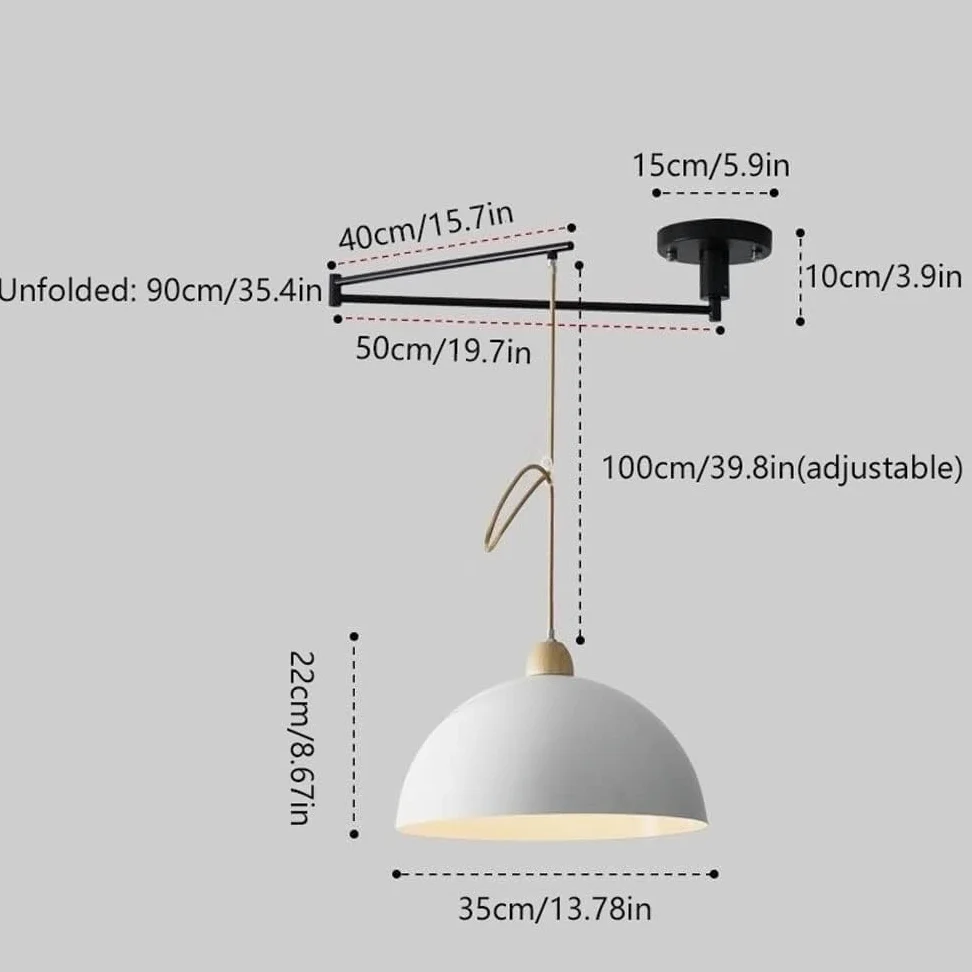 Lampadario a Sospensione da soffitto con Braccio orientabile, Cupola Lunga Regolabile, Stile Moderno di metà secolo, lampadario Industriale in Metallo Bianco e Nero per Tavolo da p