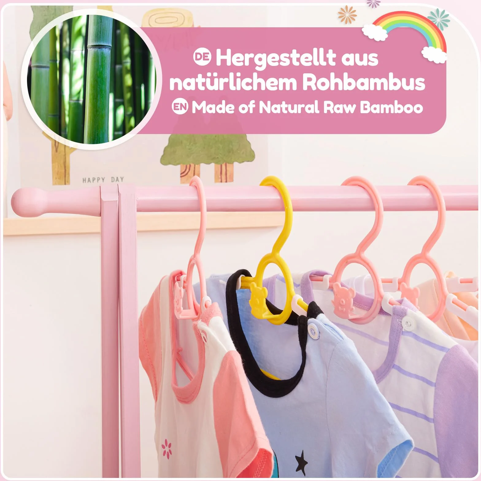 Yorbay Scaffale per Abbigliamento per Bambini con Contenitore, Pieghevole, Bambù