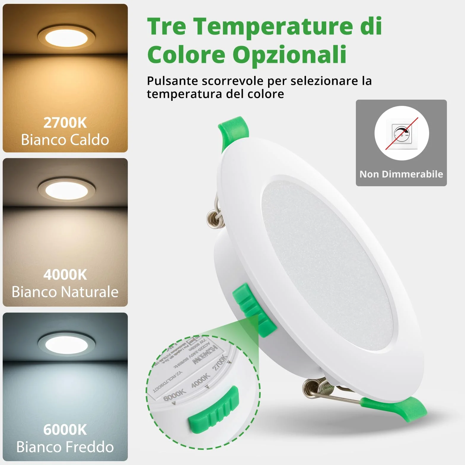 HOMEOW Faretti Led da Incasso per Cartongesso 7W, Diametro Foro 75-90mm, 24mm Ultrasottili, IP44 Faretti Led Soffitto, Regolabile Caldo 2700K, Neutro 4000K e Freddo 6000K, Non Dimmerabile, Set di 20