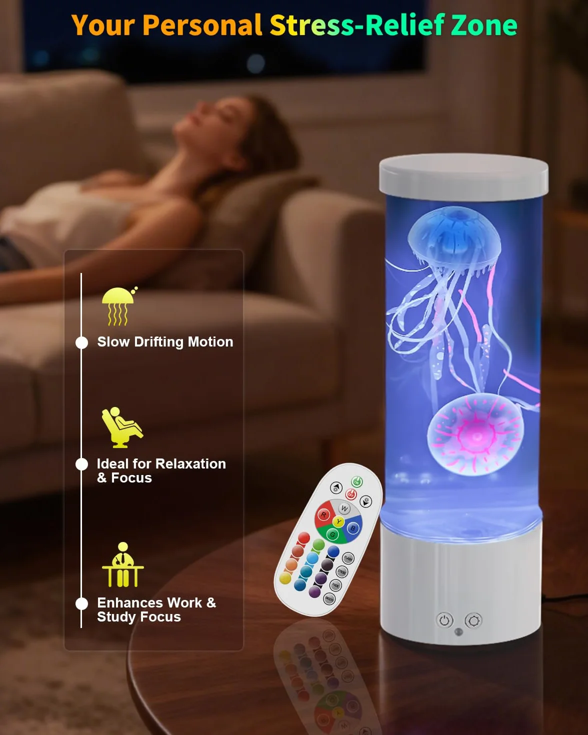 AONESY Lampada LED Jellyfish Lamp 17 colori, lampada lava Jellyfish Lamp acquario Auallen per bambini con telecomando, lampada acquario decorativa luce d'atmosfera-Bianco