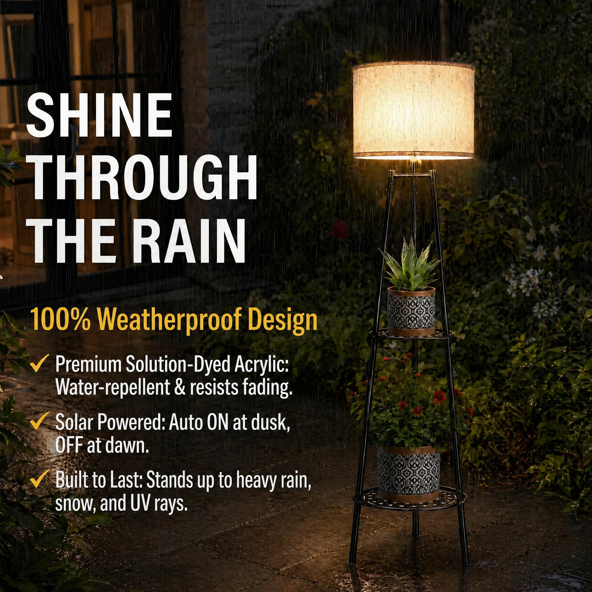 VISFLAIR Confezione da 2 luci solari con supporto per piante a 2 livelli, lampade da terra per esterni, impermeabili, a LED Edison, lampade da terra per patio, portico, terrazza, cortile, decorazione