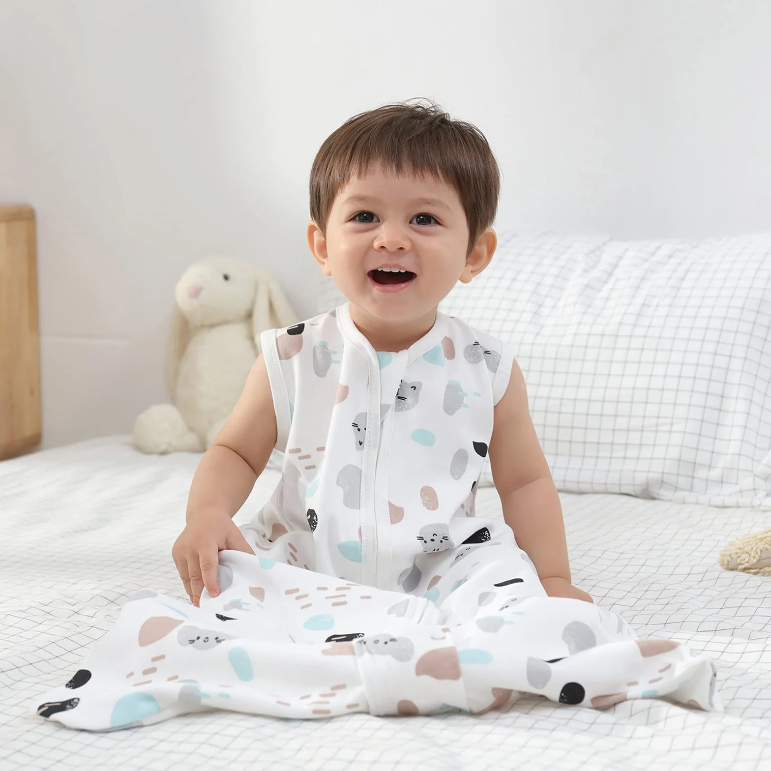 Mosebears Sacco nanna Estivo per Bambini 0,5 Tog 100% Cotone Traspirante Spot Cat S (0-6 mesi)
