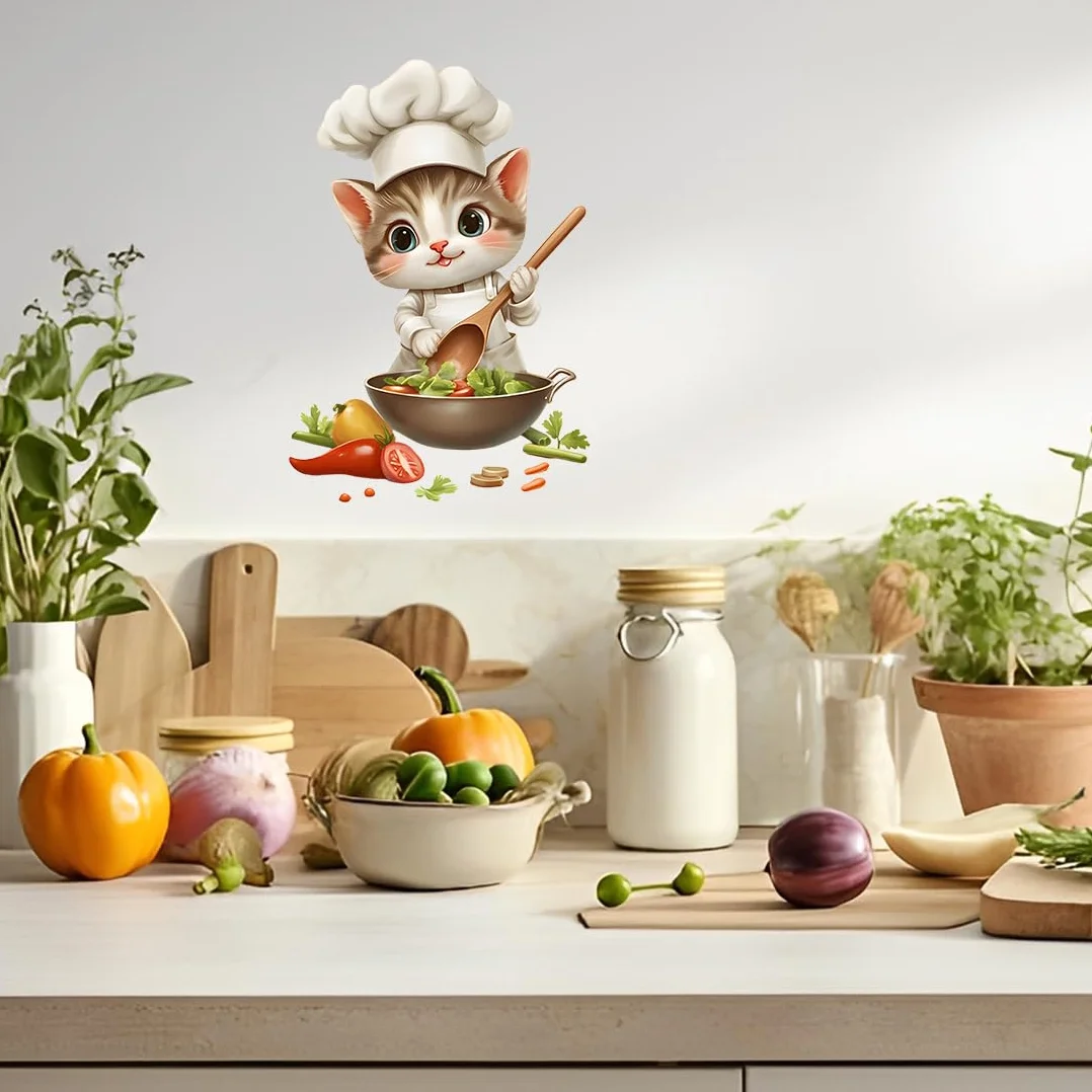Adesivi Murali Cucina Gatto Maestro Pezzi 3 Decorativi Cuoco