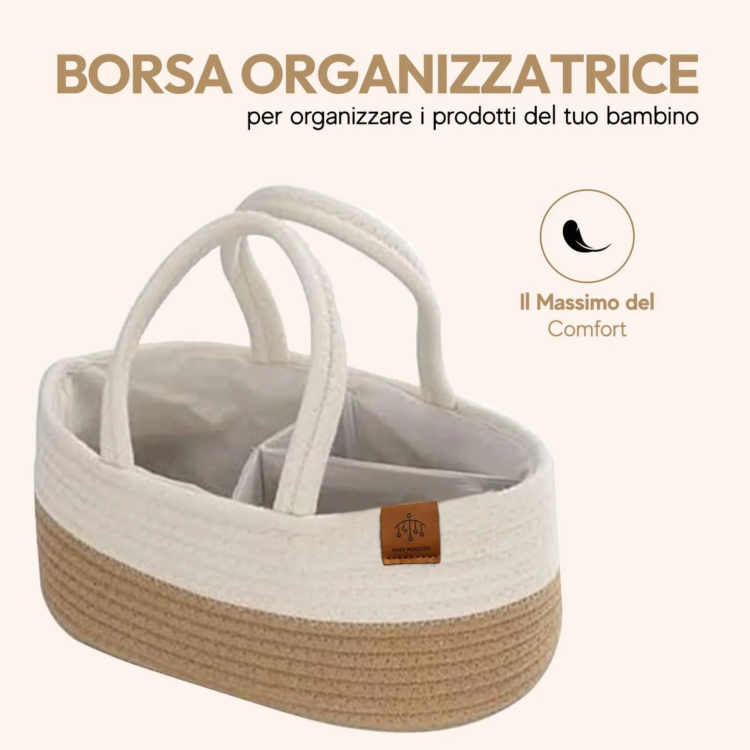 Baby Wonders Cesta Fasciatoio Neonato con Materassino e Borsa, Vimini Portatile per Cameretta o Viaggio