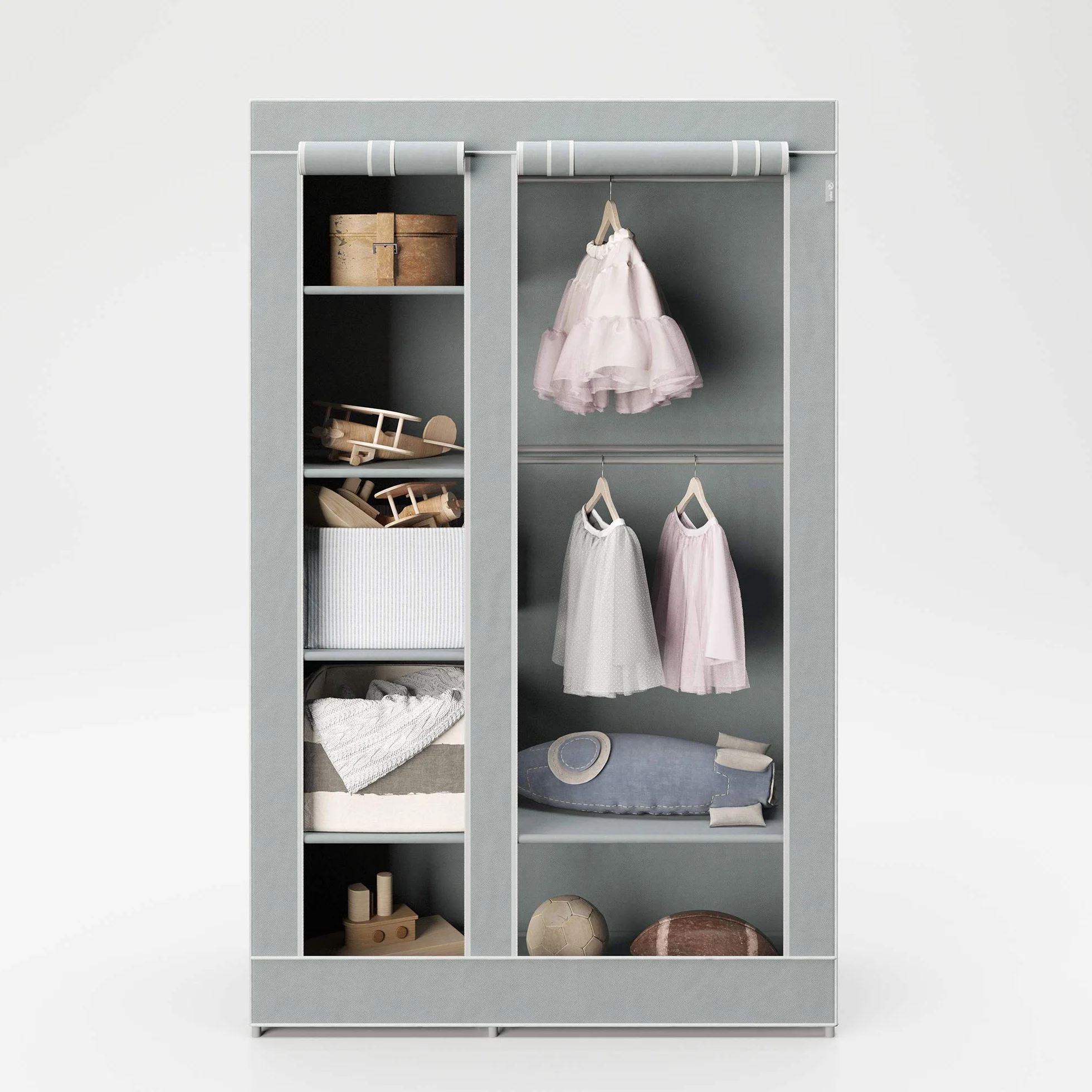 roba Armadio in Tessuto Little Stars 175 x 110 x 45 cm 6 Scomparti Grigio
