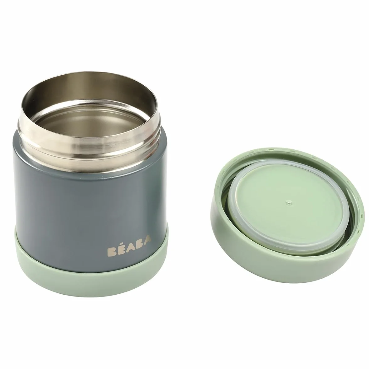 Béaba Vasetto Termico per Conservazione Alimenti 300 ml Inox Doppia Parete Ermetico Grigio minerale/verde salvia