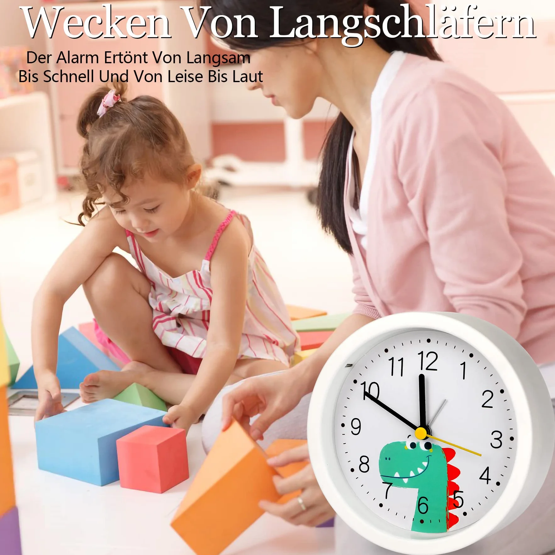Sveglia per bambini senza ticchettio, silenziosa, con luce notturna, portatile, colore bianco