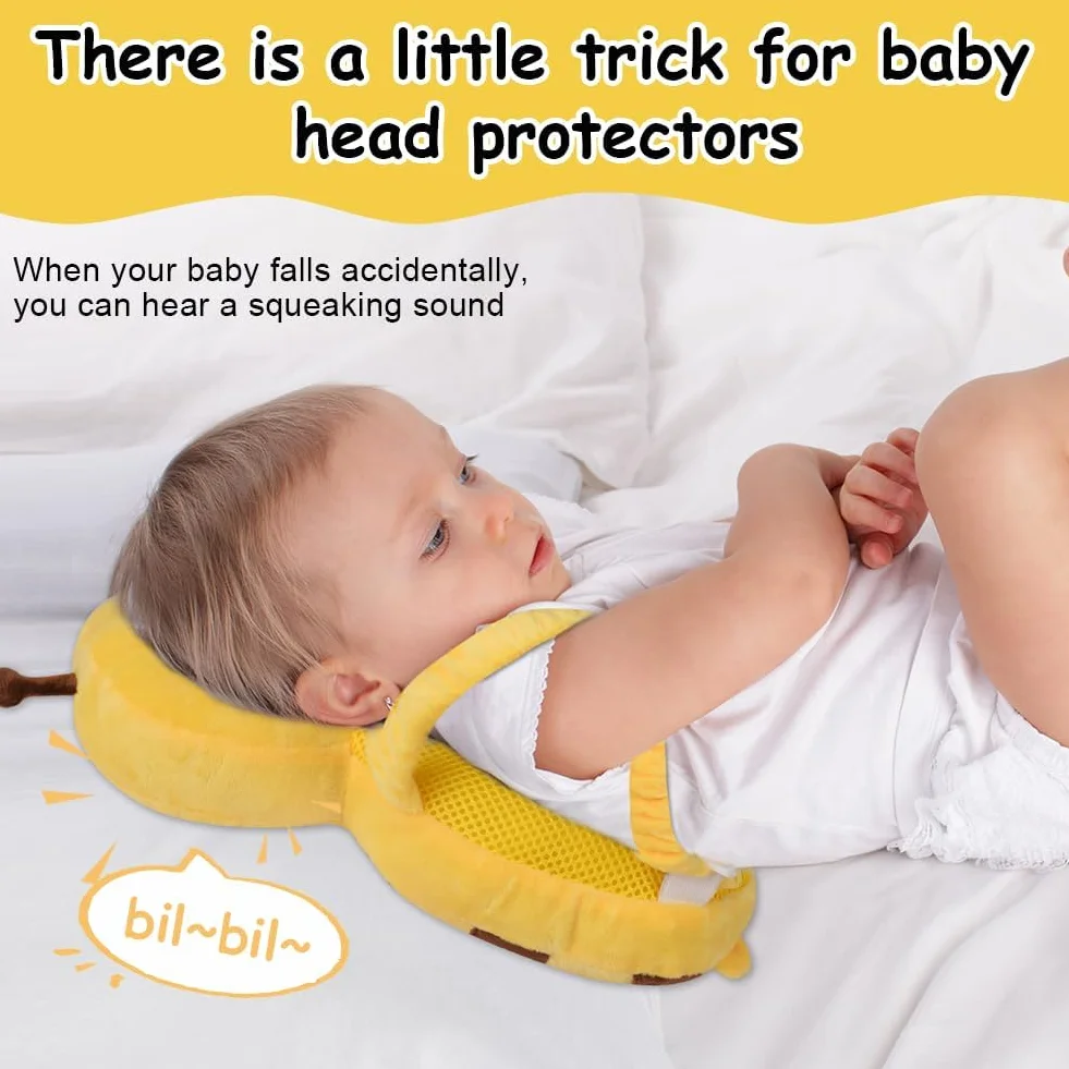 Vicloon Protezione per la Testa del Bambino, Cuscino di Sicurezza Regolabile Morbido e Traspirante, Ape Gialla