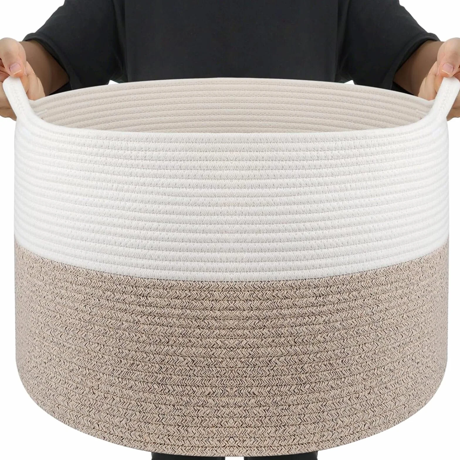 Maliton Cesto Portabiancheria Extra Grande 50x33 cm Bianco Marrone
