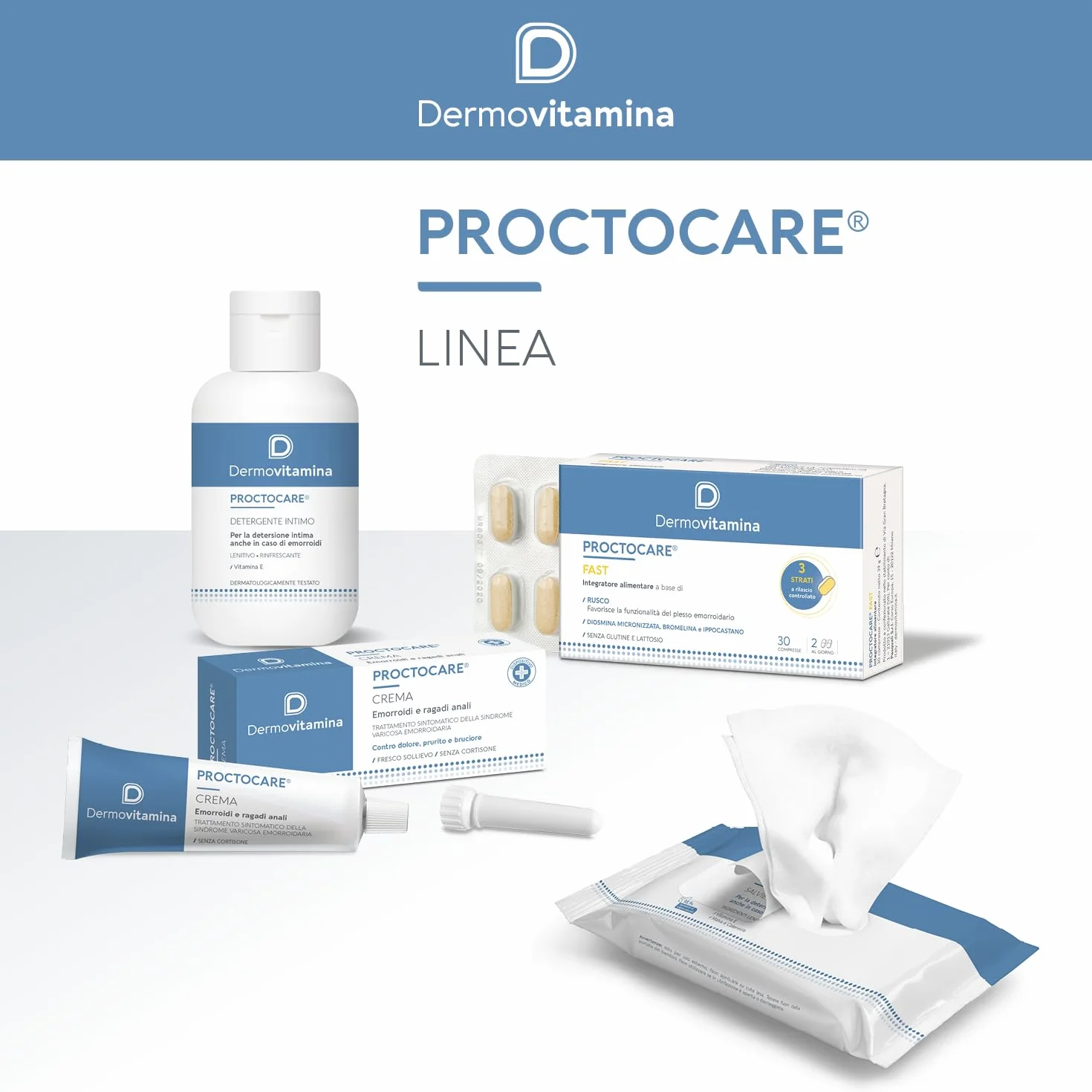 Proctocare Salviette Detergenti Dermovitamina Igiene Intima Trattamento Emorroidi Malva Calendula Tessuto Biodegradabile 15 pz
