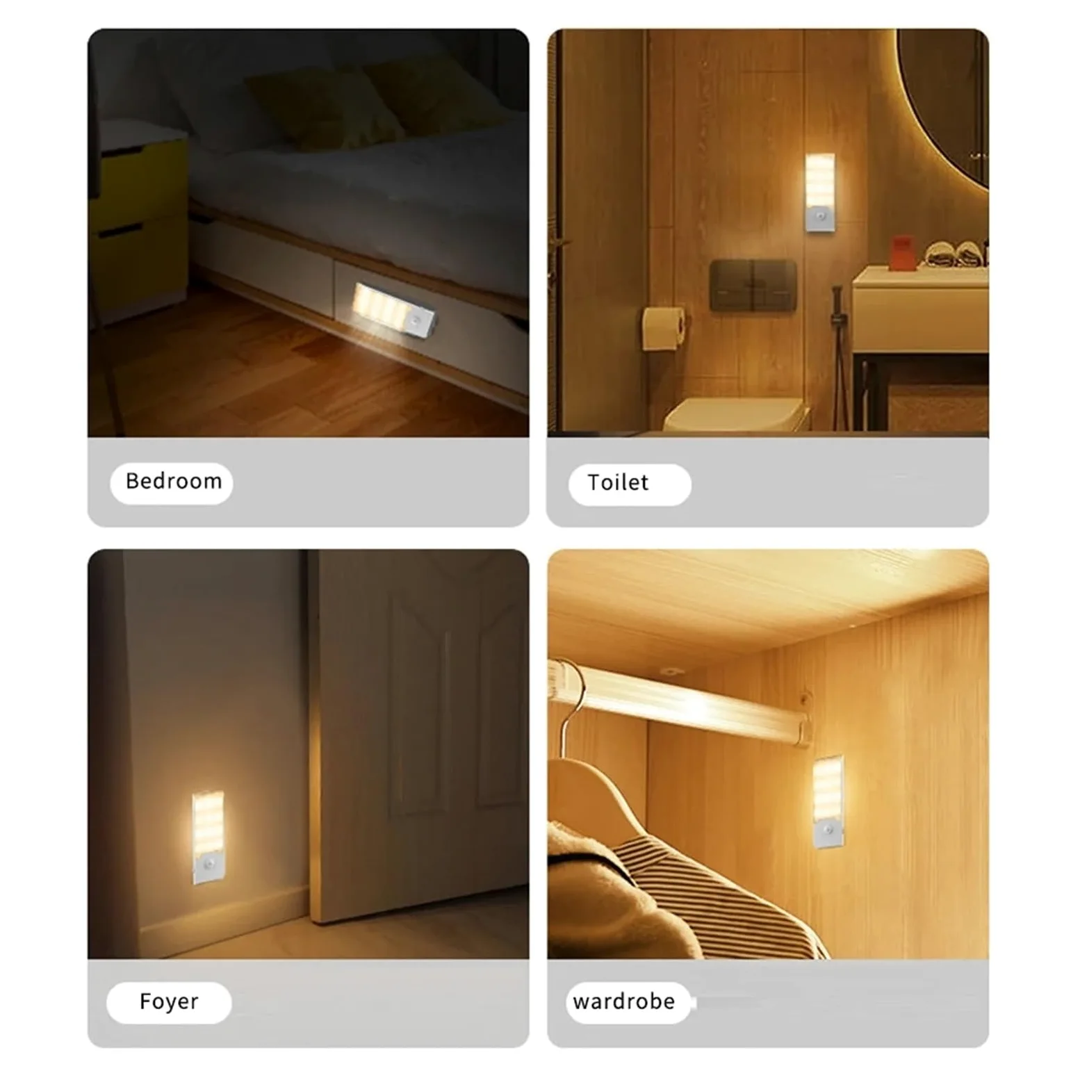 Luce Notturna A LED Con Sensore Di Movimento, Ricaricabile, Lampada Magnetica For Armadi, Scale, Corridoio, Parete, Camera Da Letto, Cucina Sensore Di Movimento(Warm White,4pc)