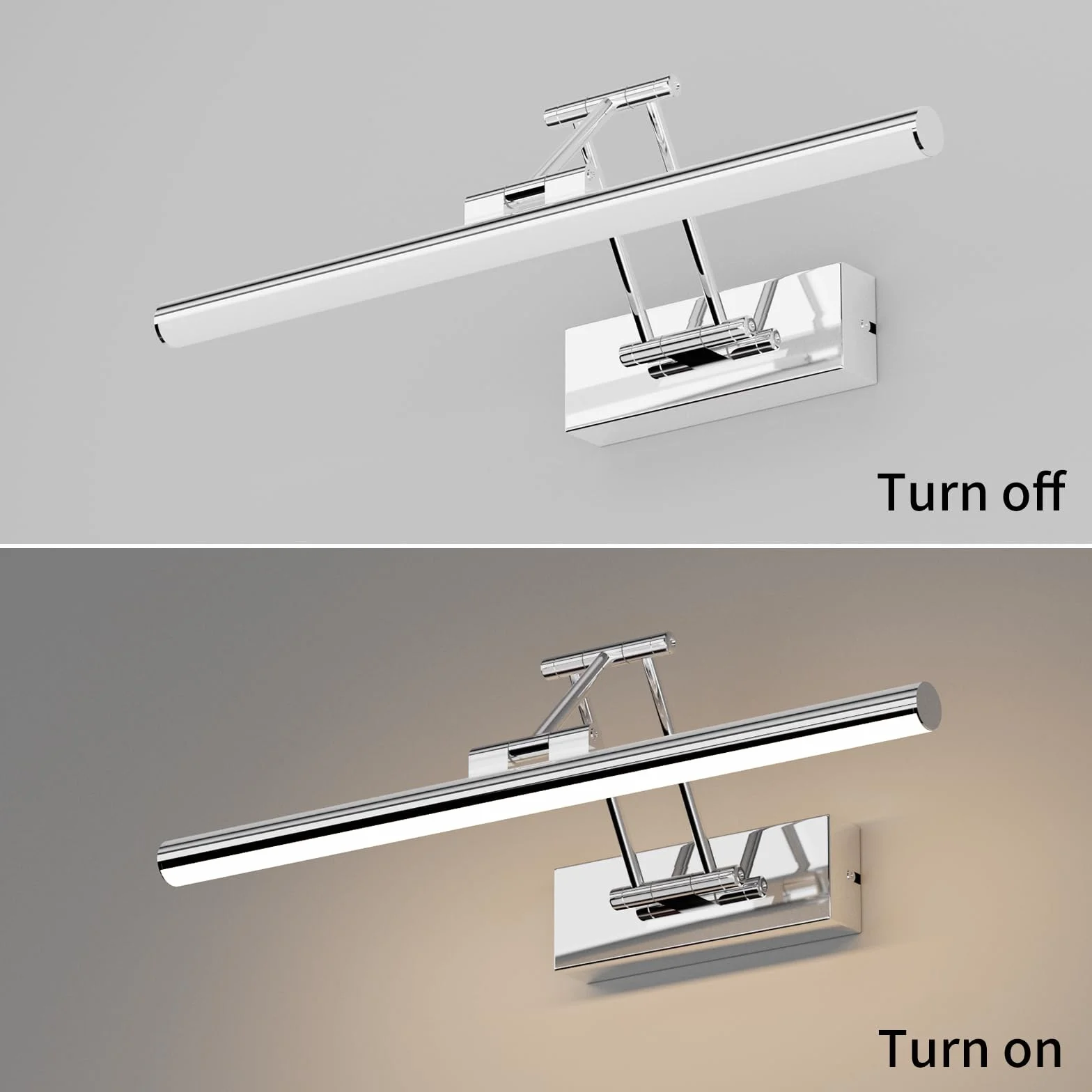 Klighten Led Lampada Da Specchio Bagno 40cm,Lampada Da Parete Rotante Per Bagno Ip44,12W 970 LM Luce Specchio Bagno Led,Applique Bagno Specchio Moderno In Alluminio,Bianco naturale 4000K, Cromo