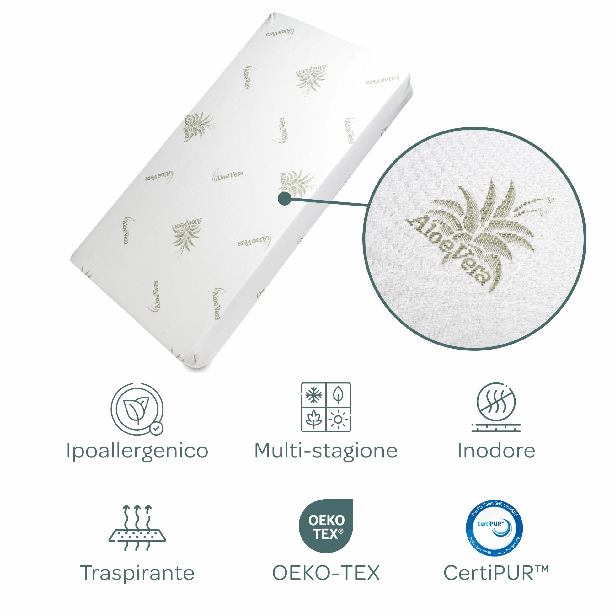 DOLCI SOGNI Materasso Lettino 60x120 cm Spessore 14 cm OEKO-TEX CertiPUR Fodera Aloe Vera Sfoderabile Lavabile