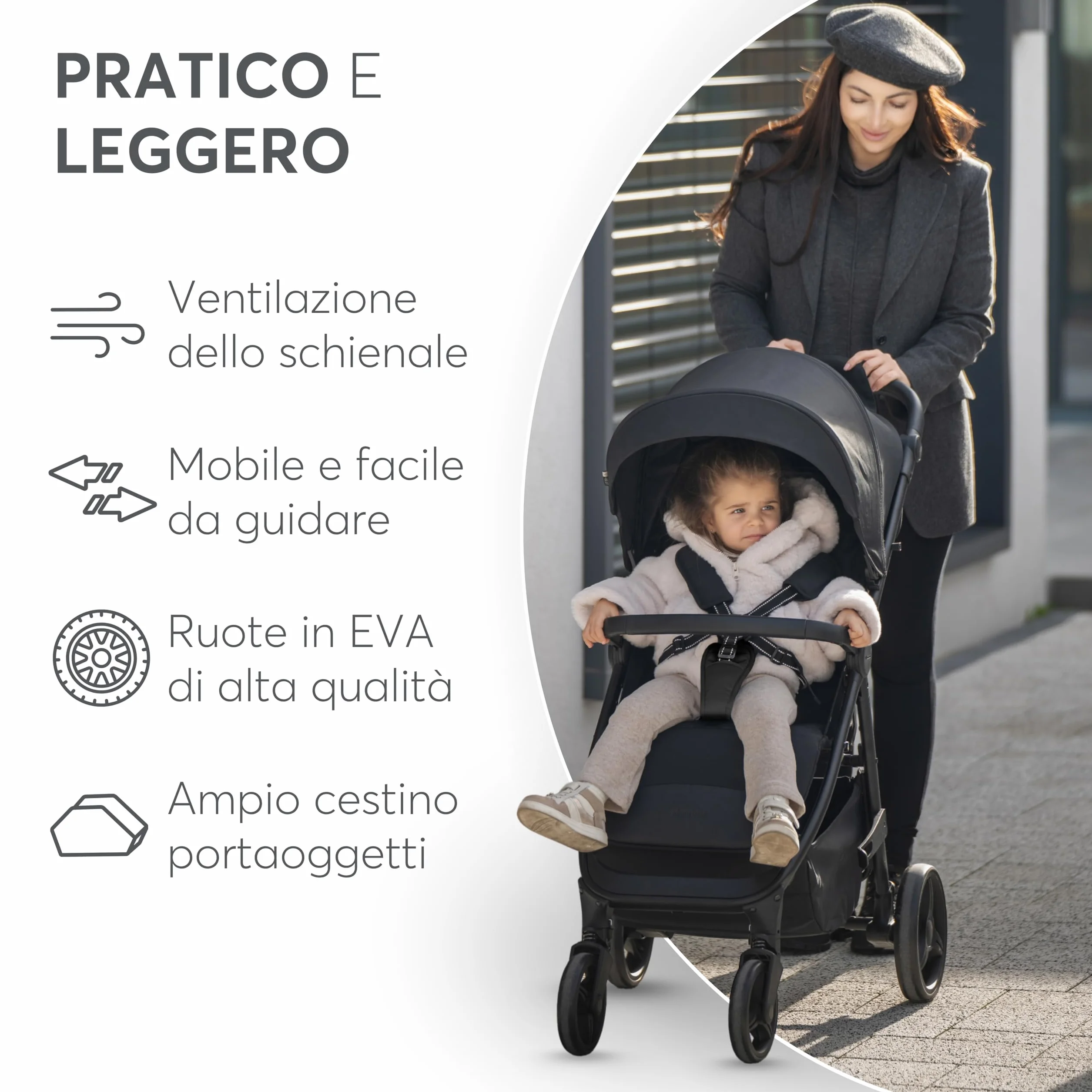 KikkaBoo Passeggino Leggero da Viaggio URBAN, 0+ Mesi fino 22 kg, Pieghevole Automatico, Beige