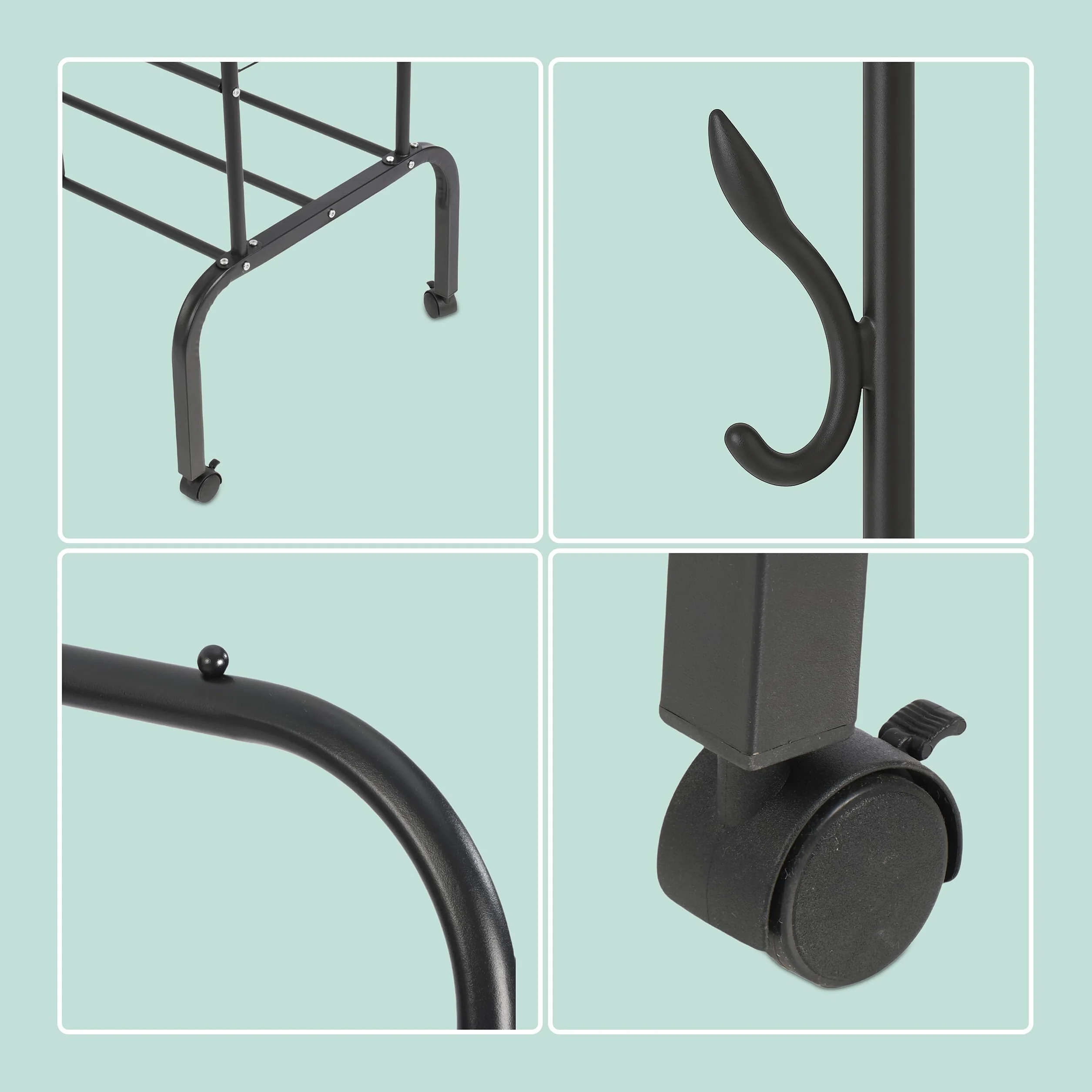 Relaxdays Appendiabiti con Rotelle, Metallo, 154x110x55 cm, Nero